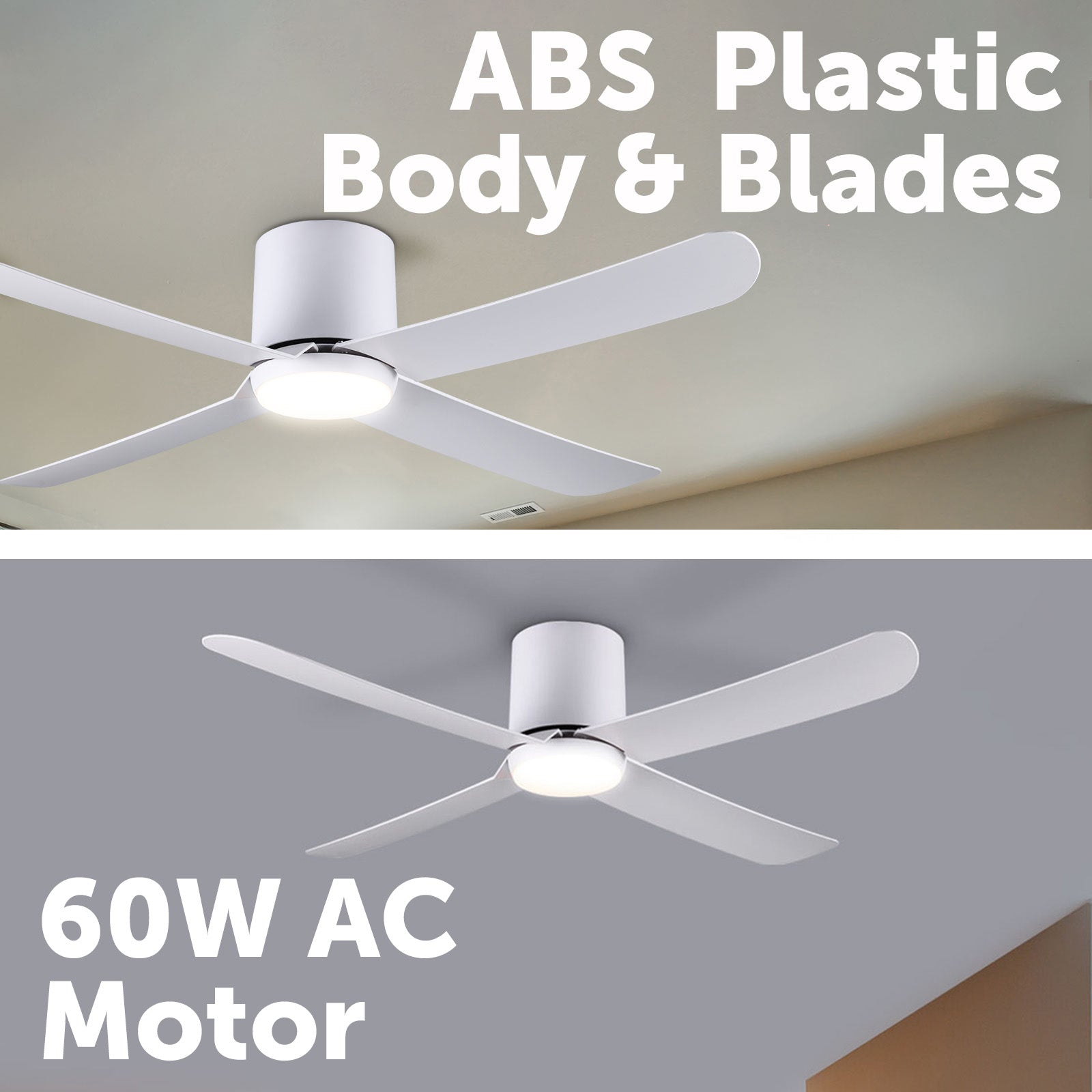 arlec 127cm hugger ceiling fan – low-profile ceiling fan with light; matte white 4 blade fan; space-saving cct ceiling fan