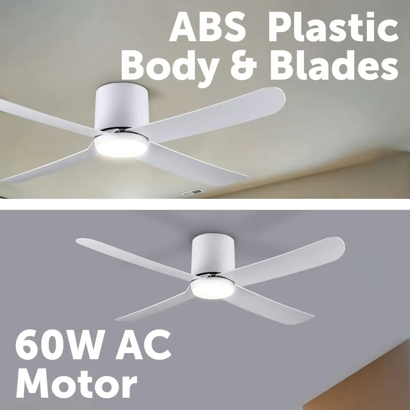 arlec 127cm hugger ceiling fan – low-profile ceiling fan with light; matte white 4 blade fan; space-saving cct ceiling fan