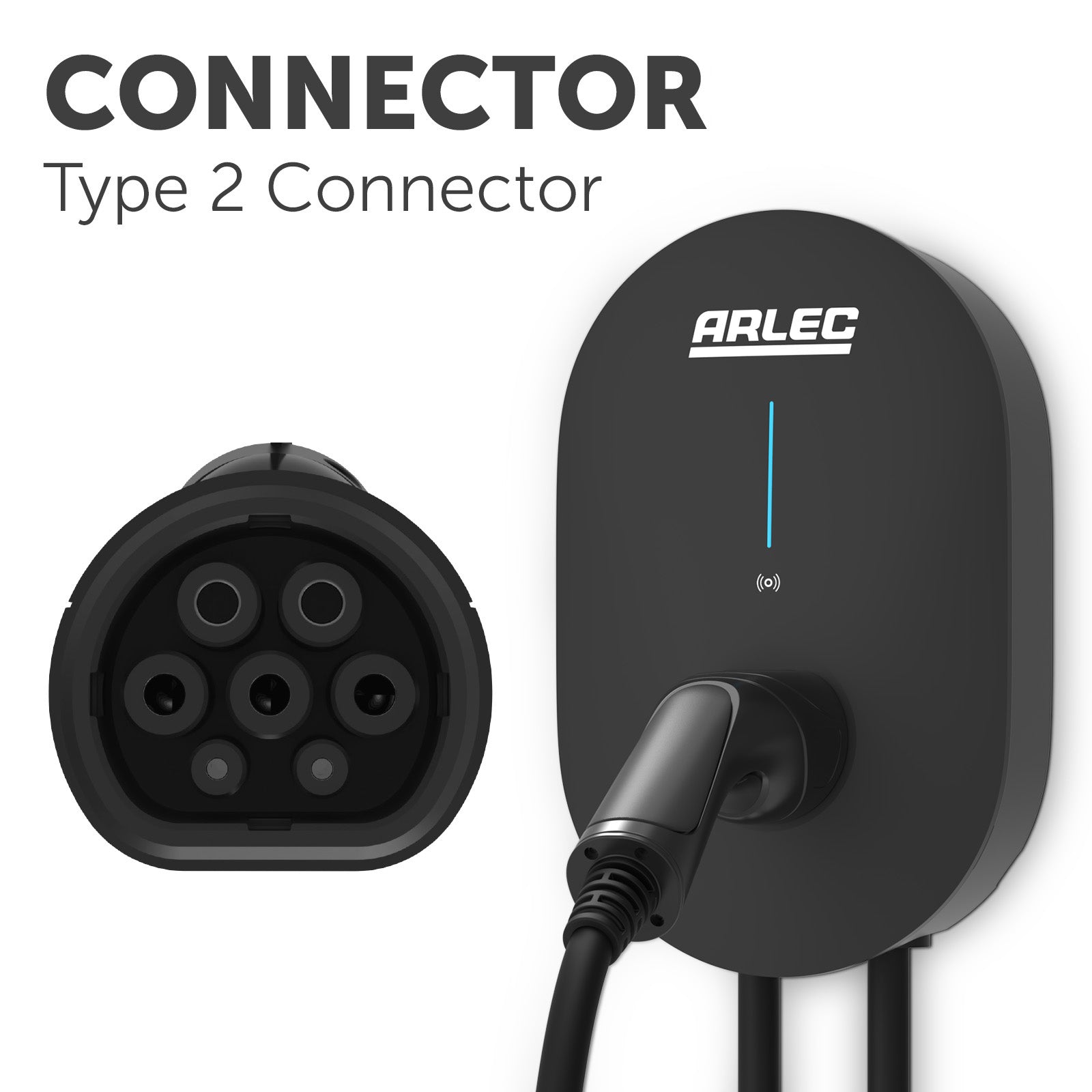 Arlec 7kW EV Charger with Type 2 connector, IP55-rated weatherproof electric vehicle wall charger with 5m cable