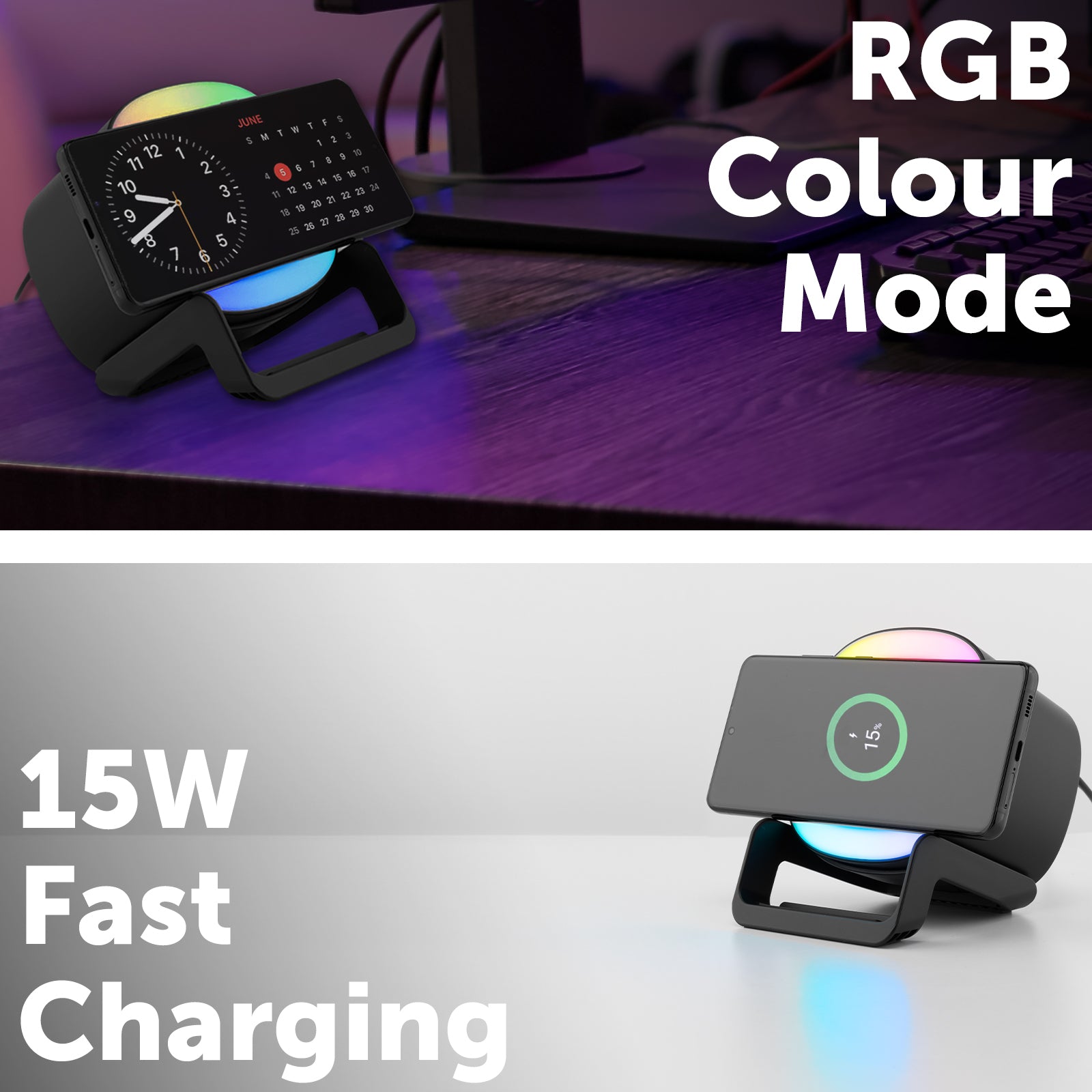 Arlec Jace 4-in-1 RGB lamp with music sync, wireless charger, speaker and phone stand