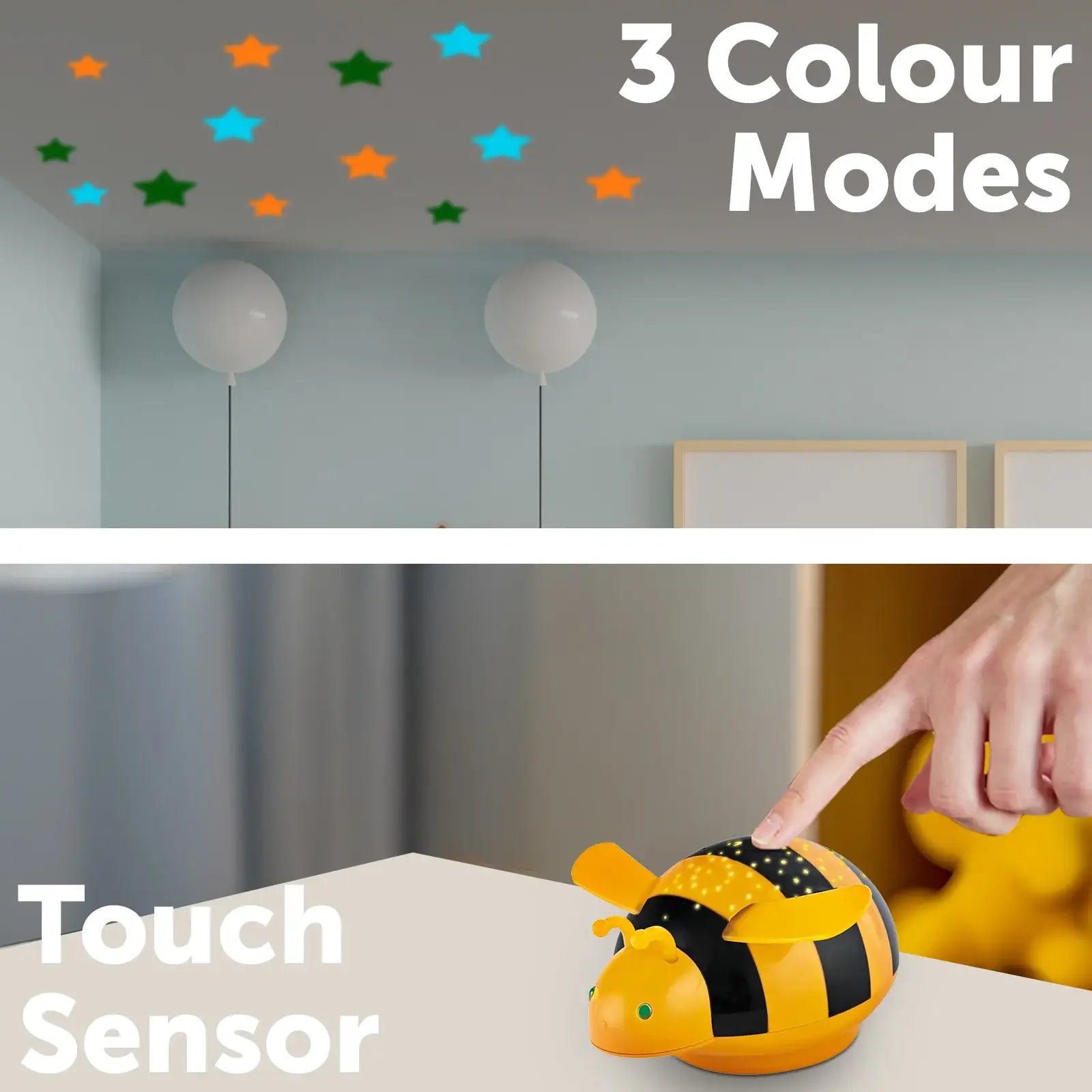 Arlec bumble bee projector night light with colour-changing stars and auto-off timer