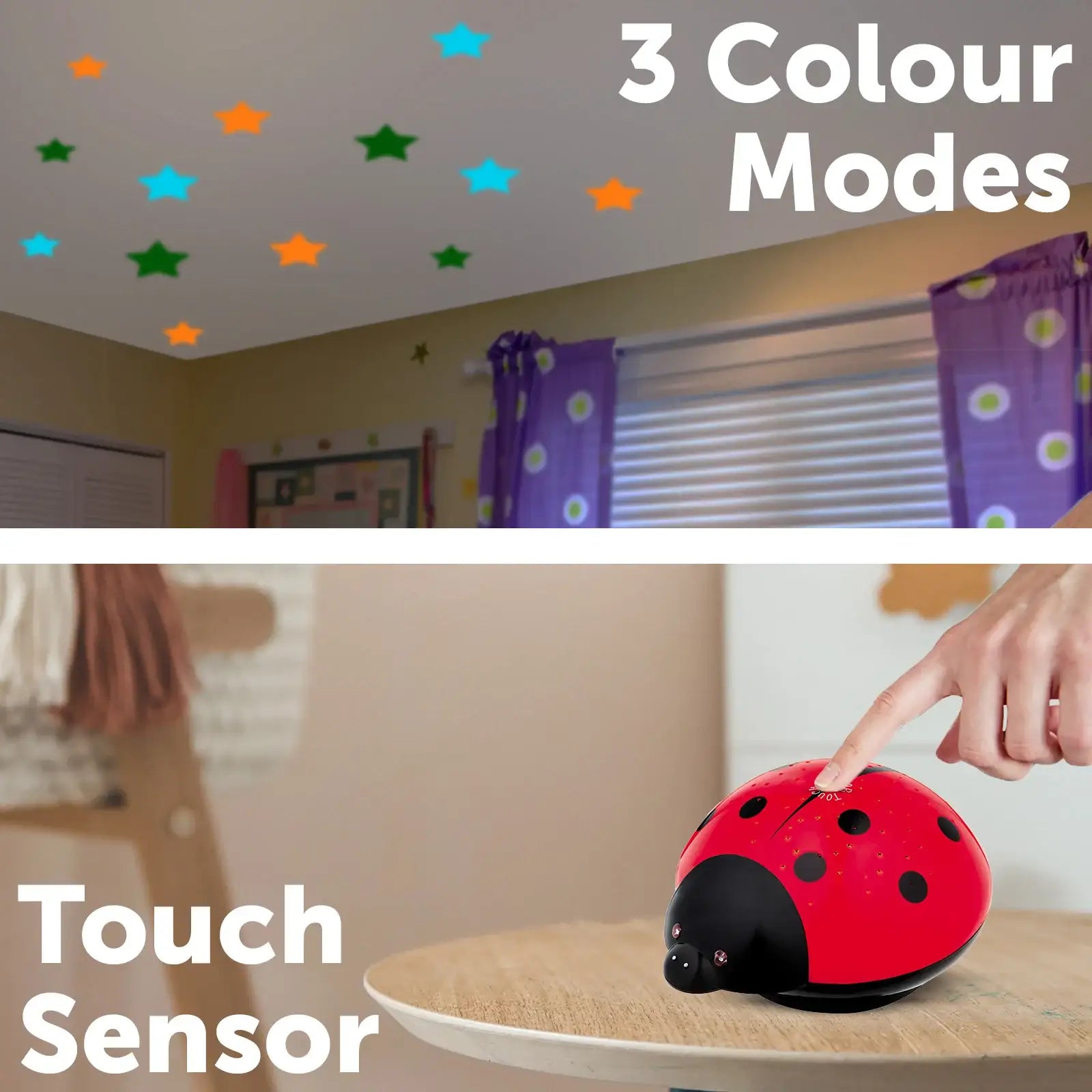 Arlec ladybug LED night light projector with colour-changing stars and auto-off timer