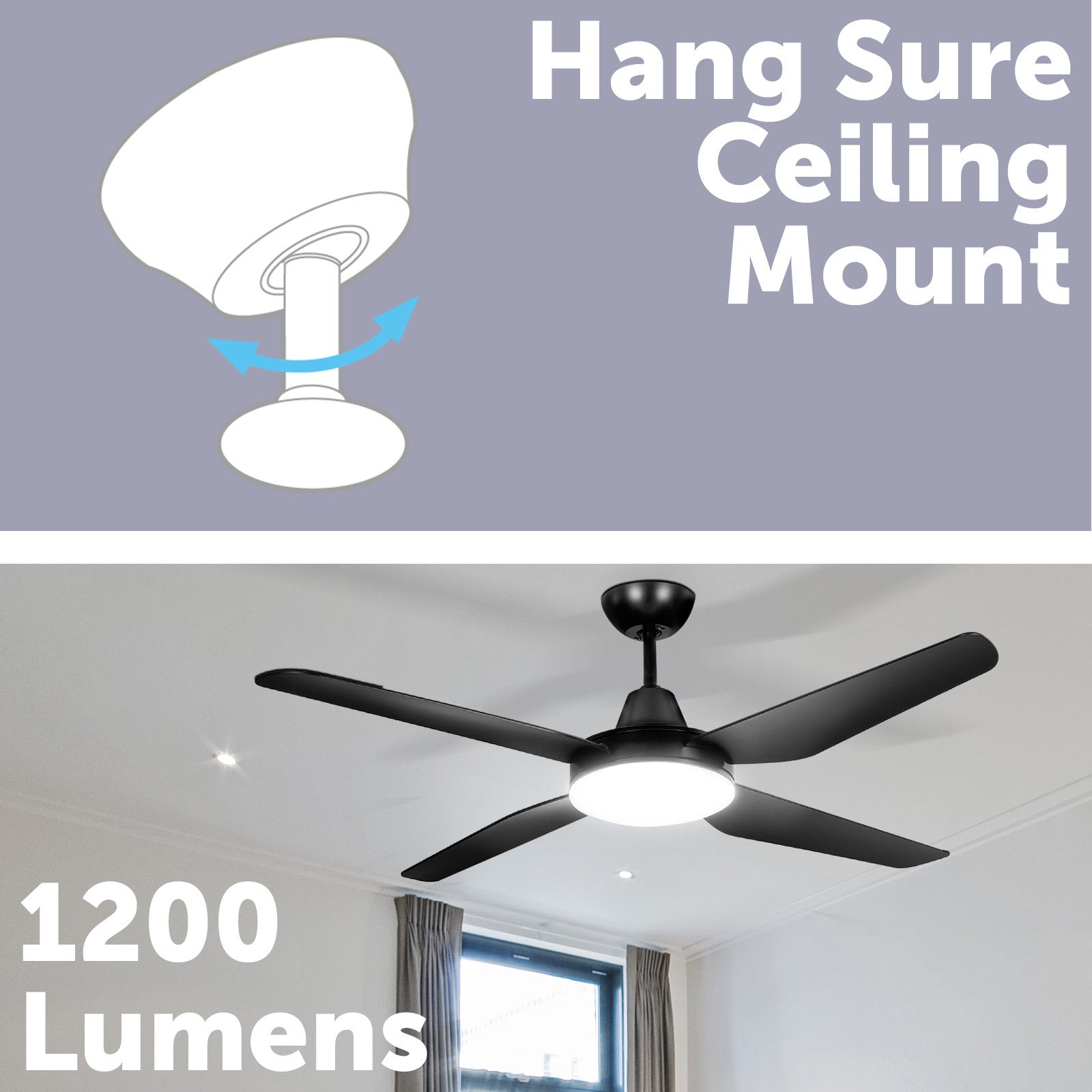 Arlec 130cm smart black ceiling fan with LED light and app control