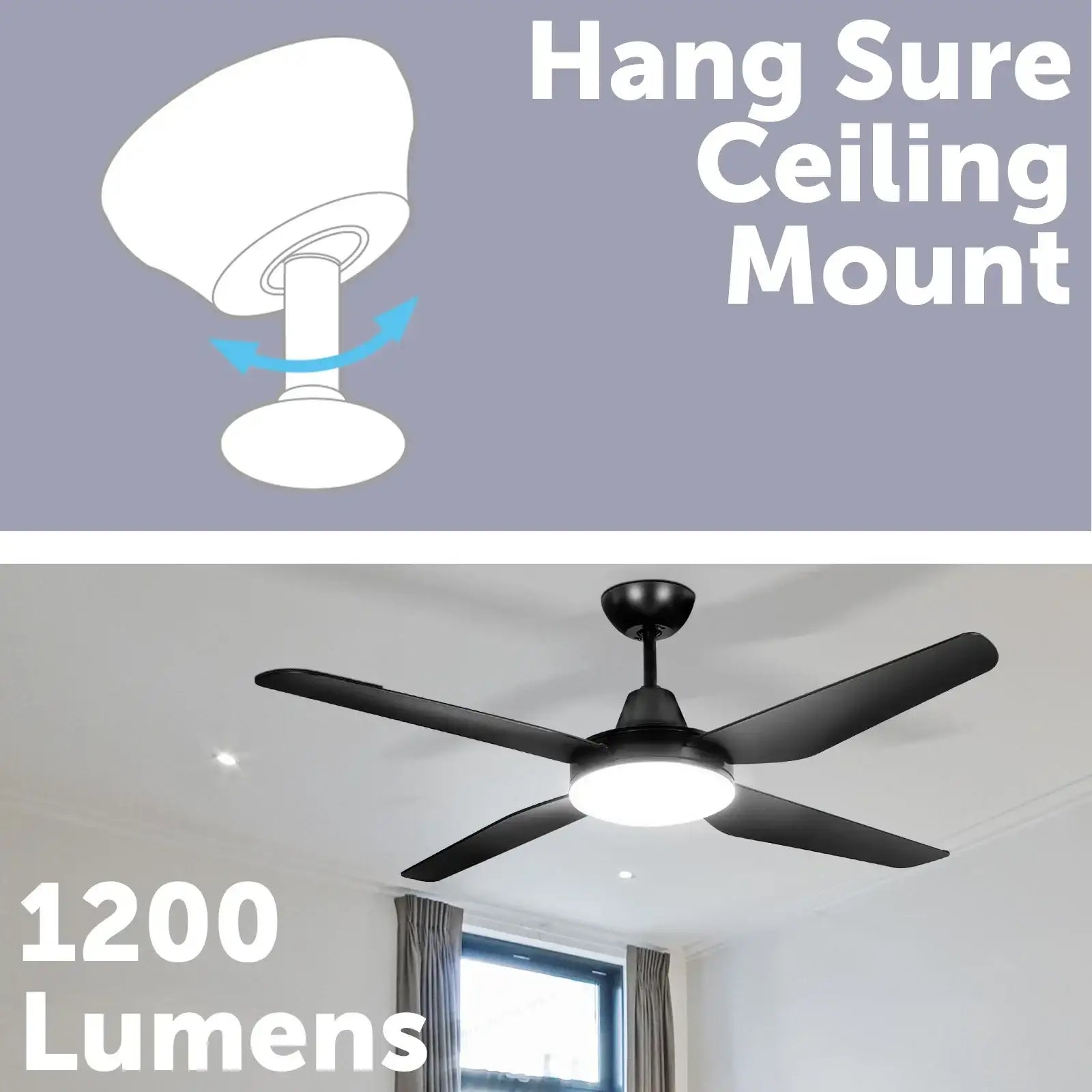 Arlec 130cm smart black ceiling fan with LED light and app control