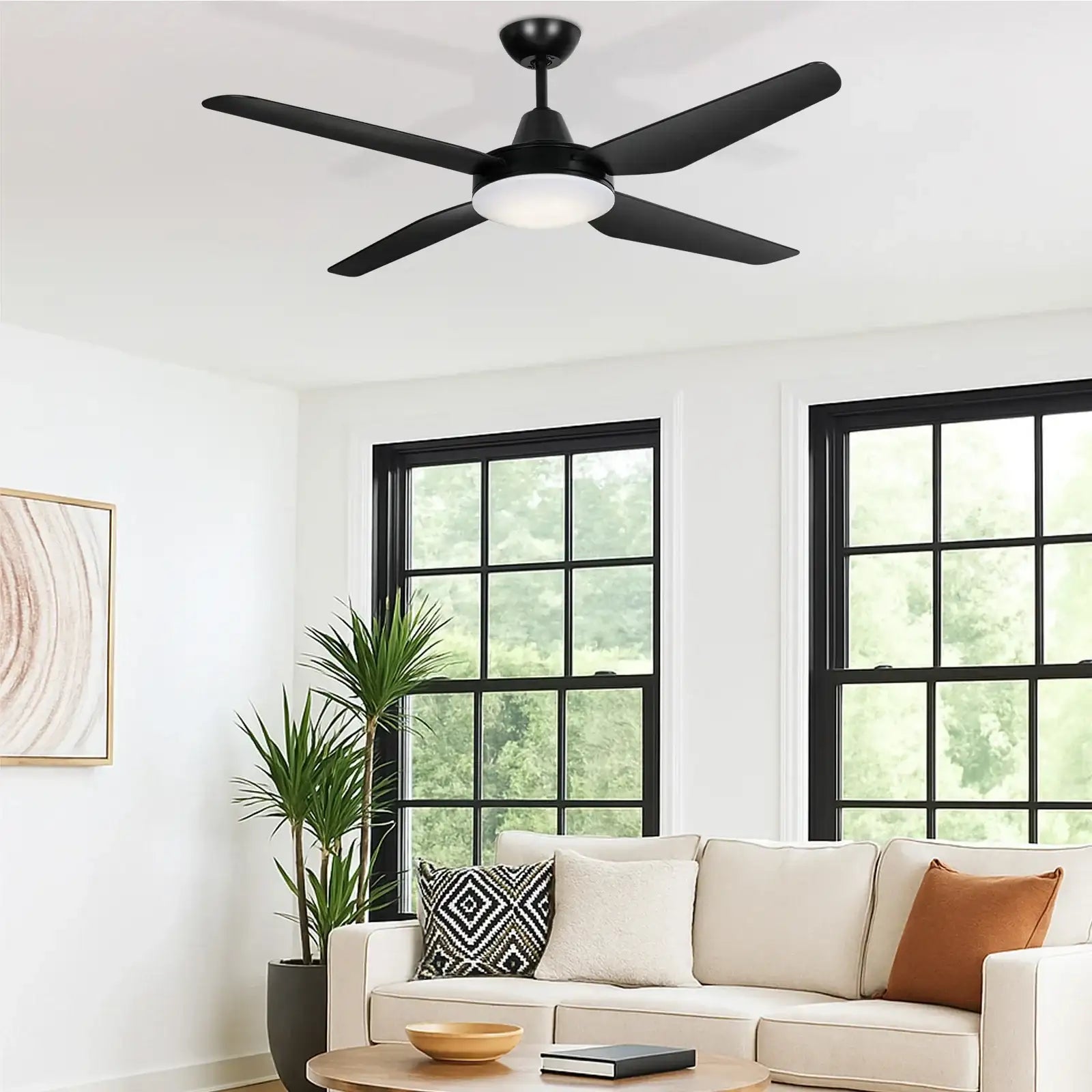 Arlec 130cm smart black ceiling fan with LED light and app control