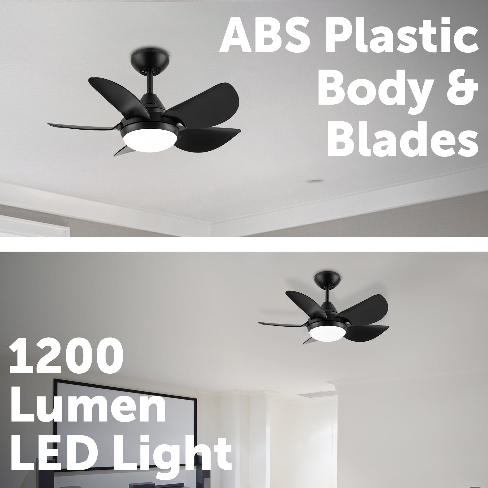 arlec 76cm maxy ceiling fan – compact 5 blade ceiling fan with light; tri-colour led black fan; energy-saving home fan