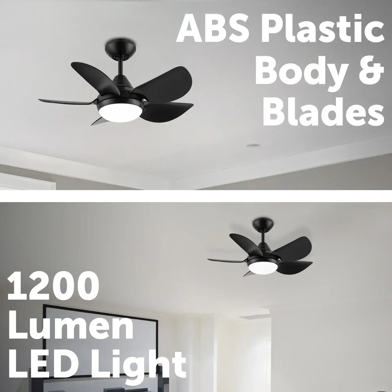 arlec 76cm maxy ceiling fan – compact 5 blade ceiling fan with light; tri-colour led black fan; energy-saving home fan