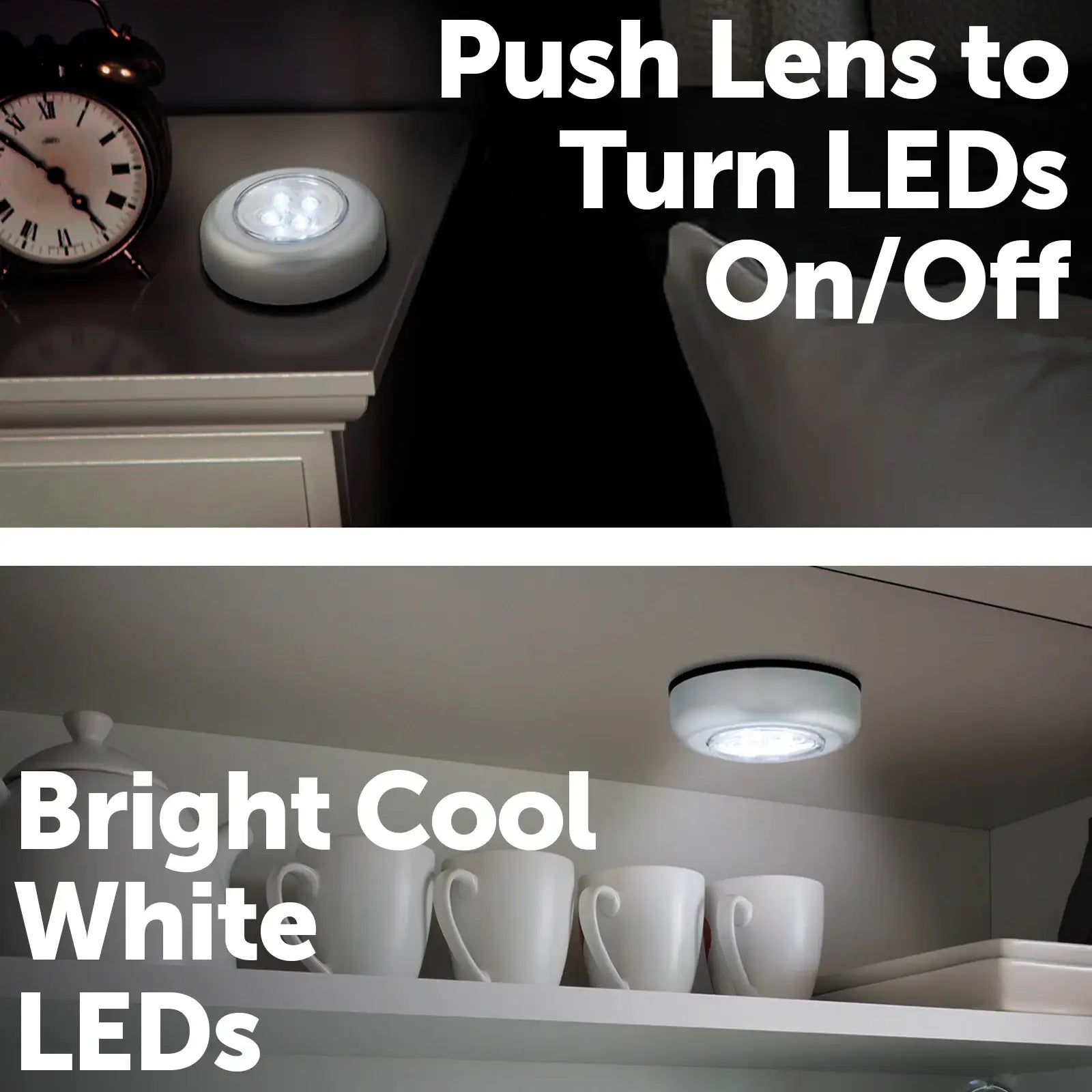 Arlec 3 pack mini push LED lights for cabinets, drawers, and night-time visibility