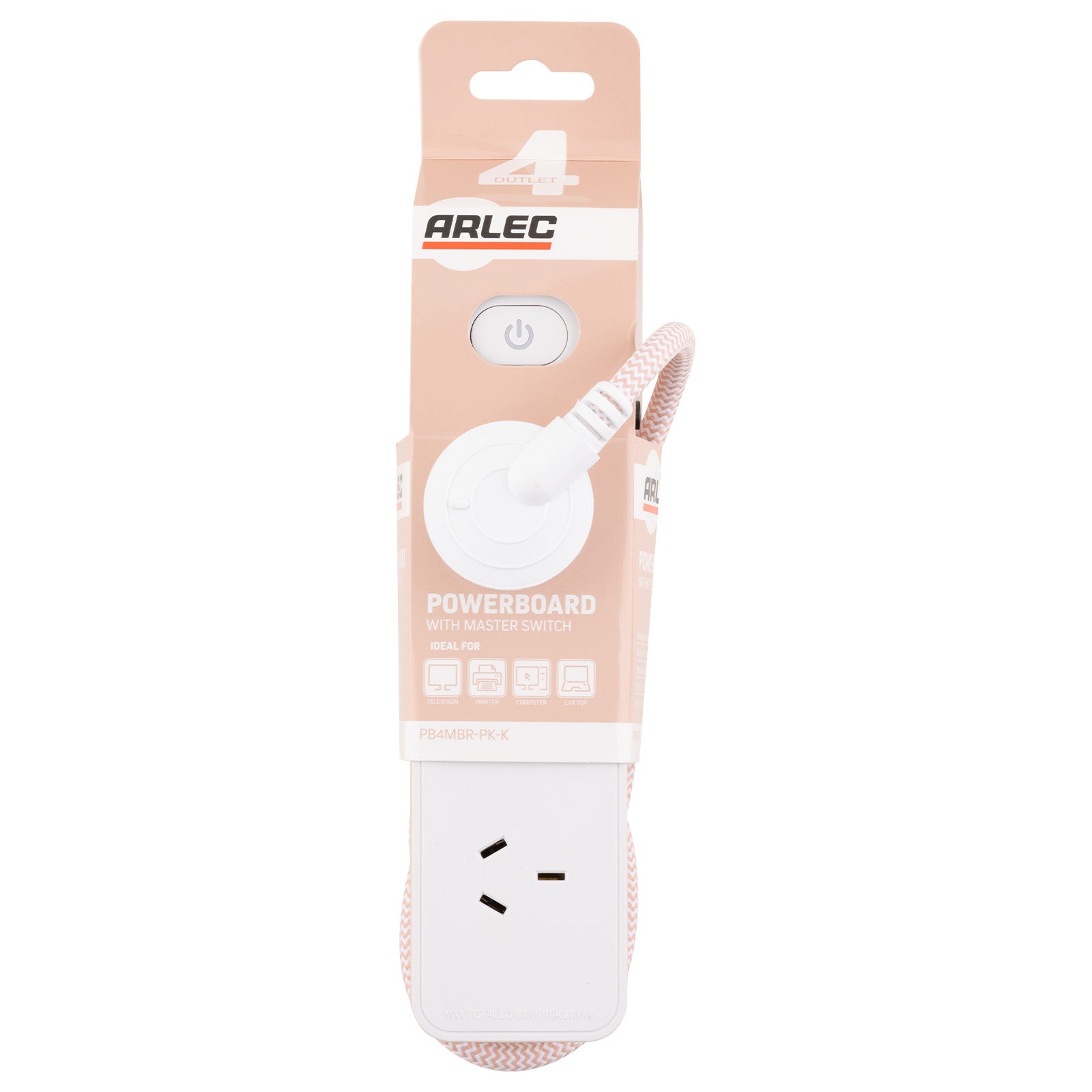 4 outlet powerboard with braided power cord pink – fashion color powerboard with braided cable