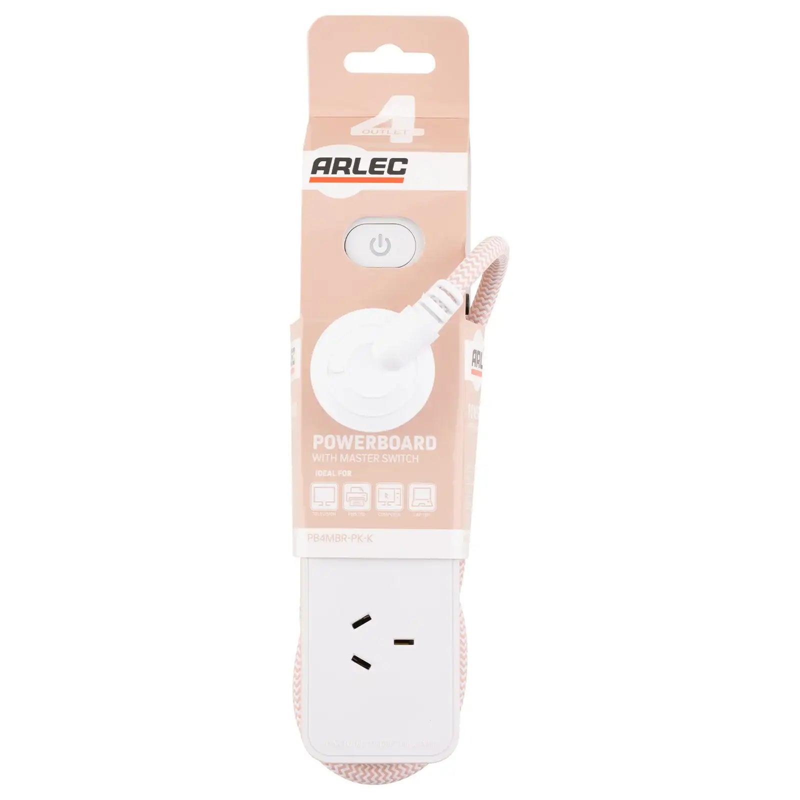 4 outlet powerboard with braided power cord pink – fashion color powerboard with braided cable