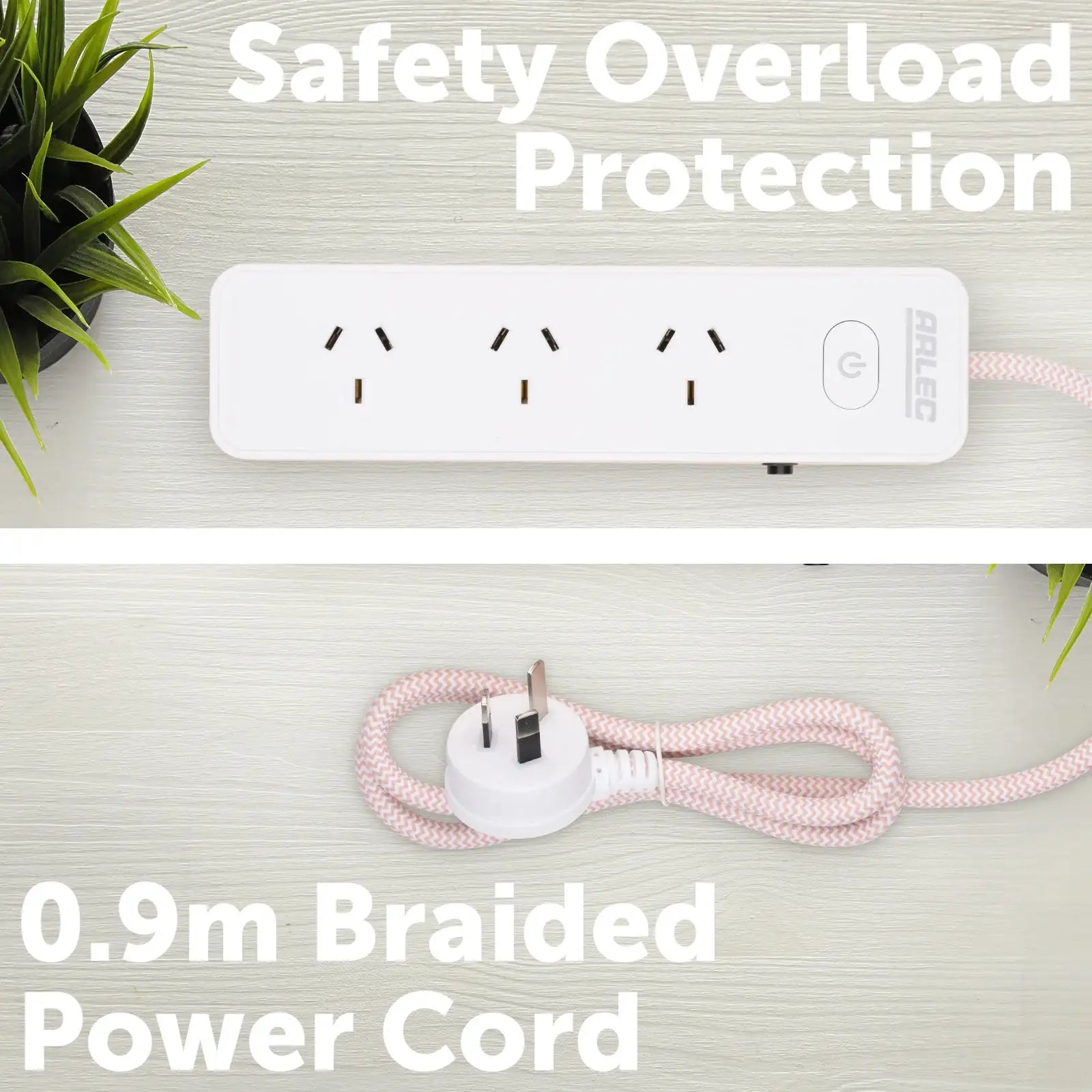4 outlet powerboard with braided power cord pink – fashion color powerboard with braided cable