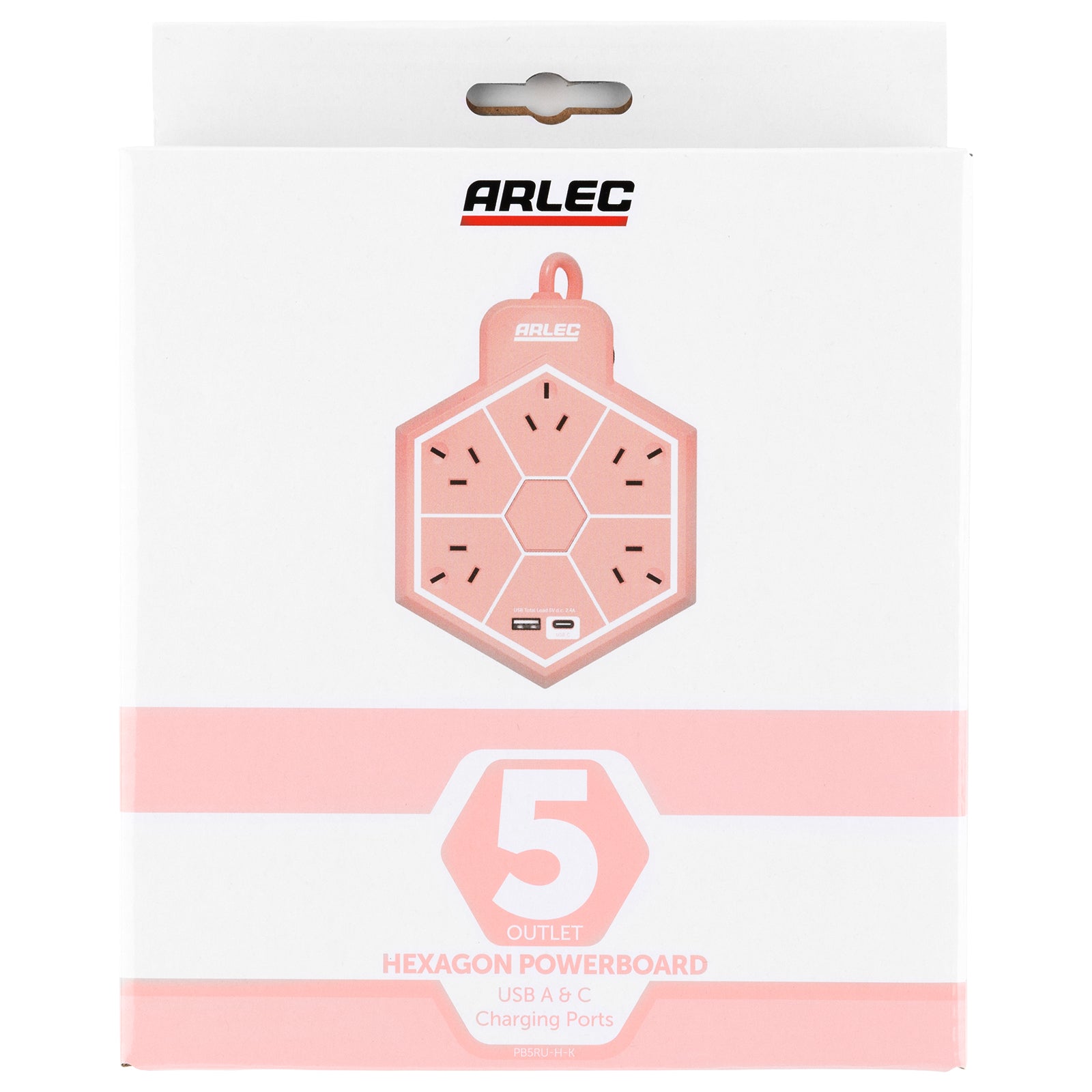 5 outlet hex powerboard with USBs – peach – hexagonal design powerboard with USB ports