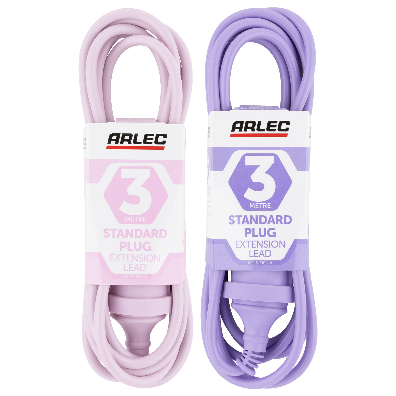 3m Power Lead Pink/Lilac - colourful extension lead, 3m indoor cable, decorative power cord
