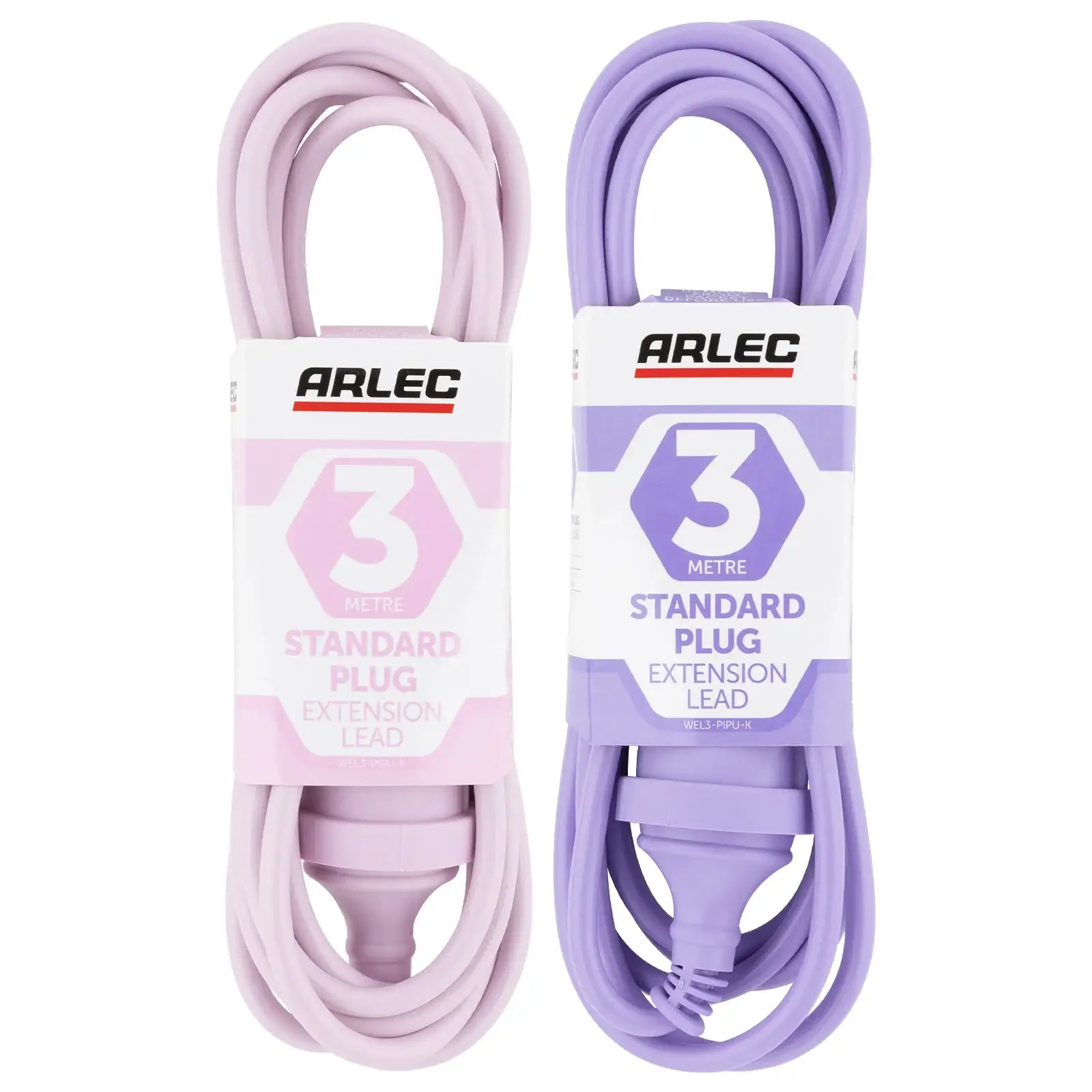 3m Power Lead Pink/Lilac - colourful extension lead, 3m indoor cable, decorative power cord