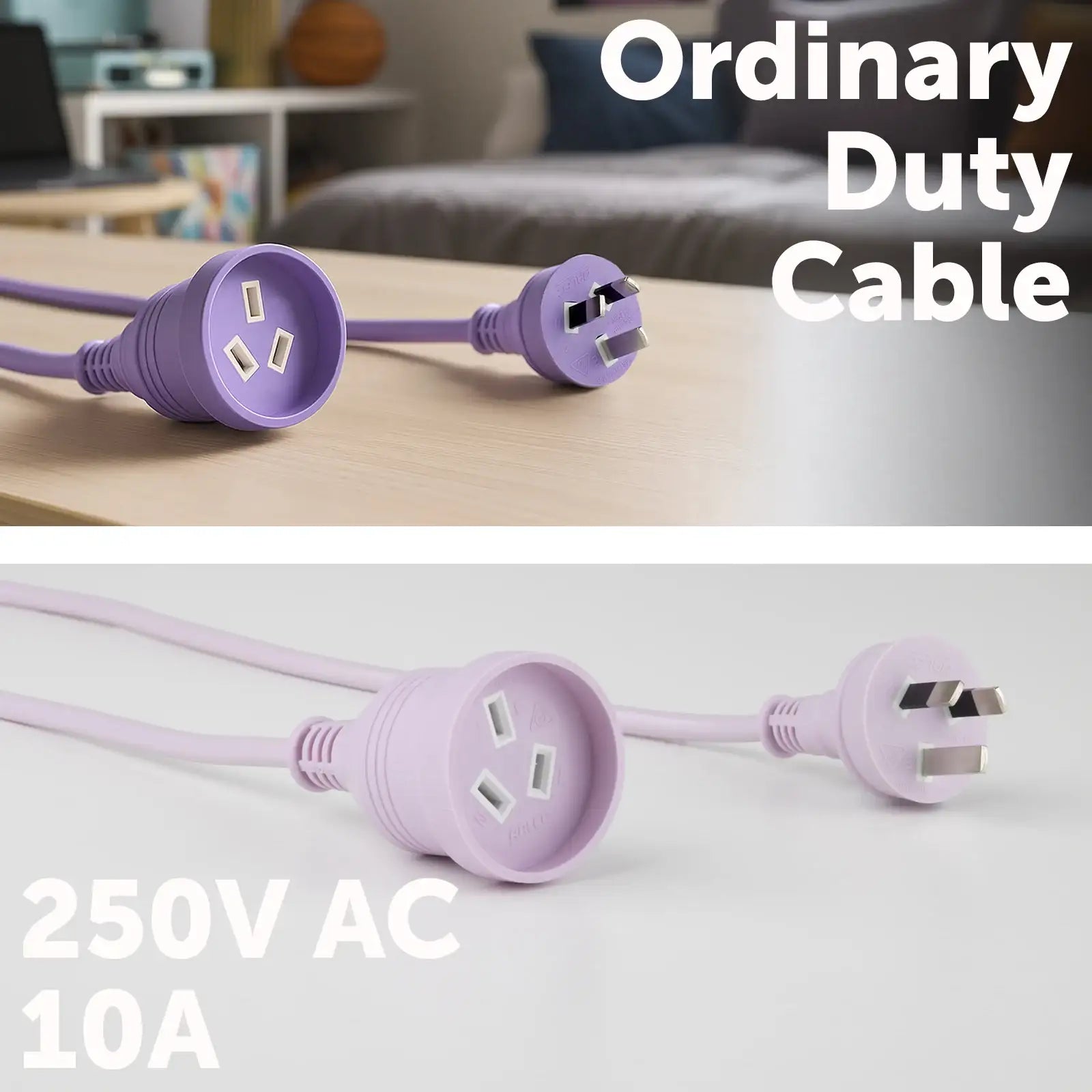 3m Power Lead Pink/Lilac - colourful extension lead, 3m indoor cable, decorative power cord
