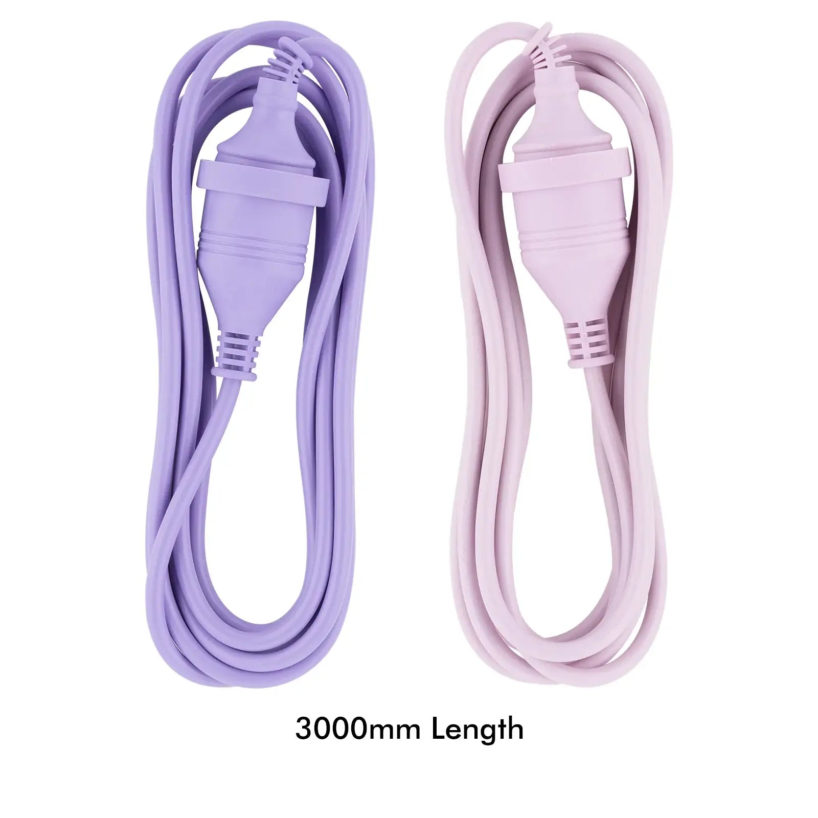 3m Power Lead Pink/Lilac - colourful extension lead, 3m indoor cable, decorative power cord