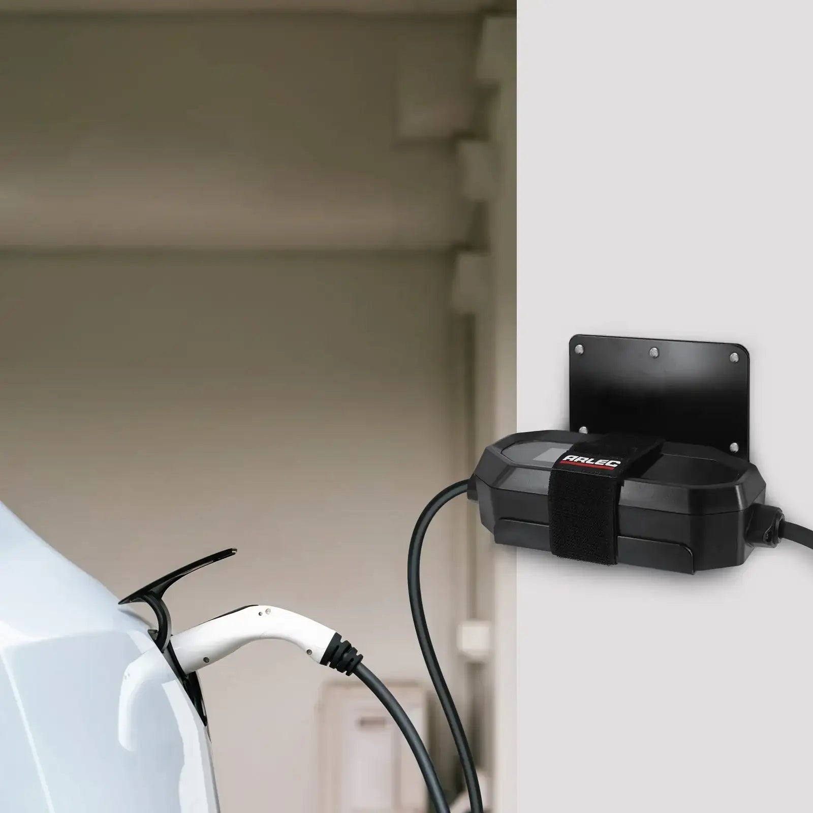 Arlec EV Charger Wall Mount Bracket for cable management, secure wall-mounted EV accessory for charging cable support