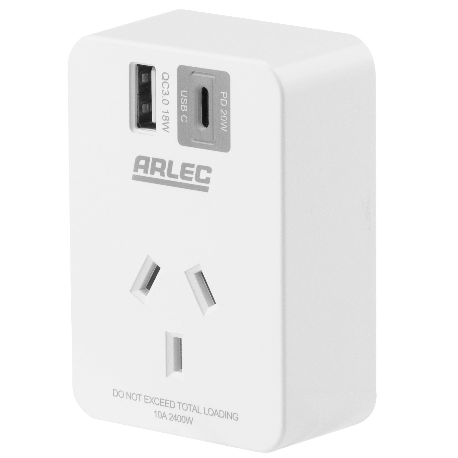 Arlec White Power Adapter with Rapid Charging USB A&C PD20W