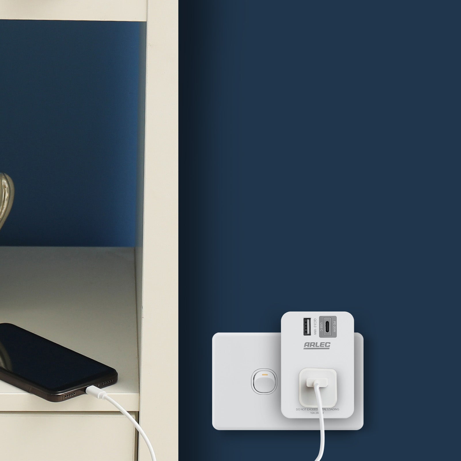 Arlec White Power Adapter with Rapid Charging USB A&C PD20W