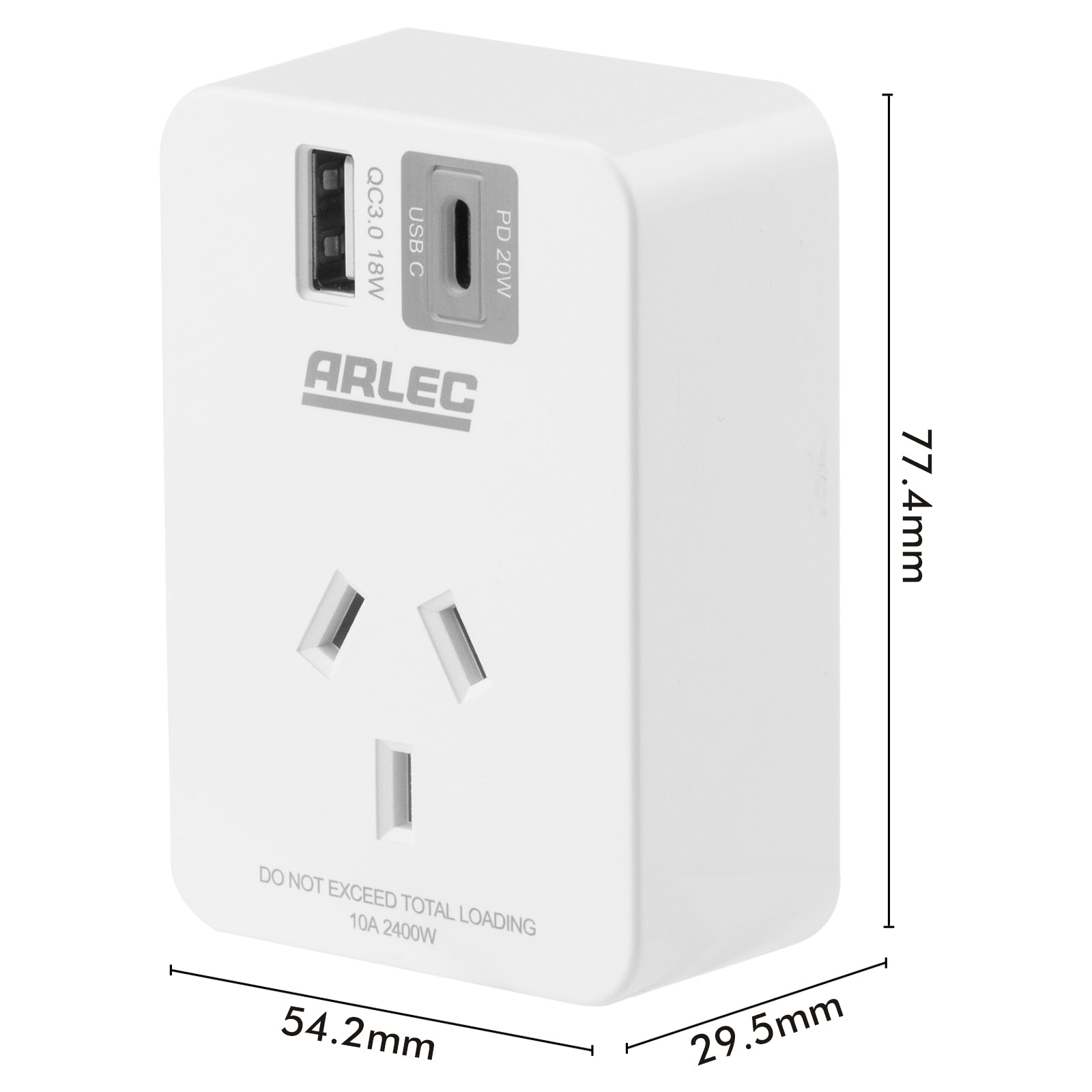 Arlec White Power Adapter with Rapid Charging USB A&C PD20W