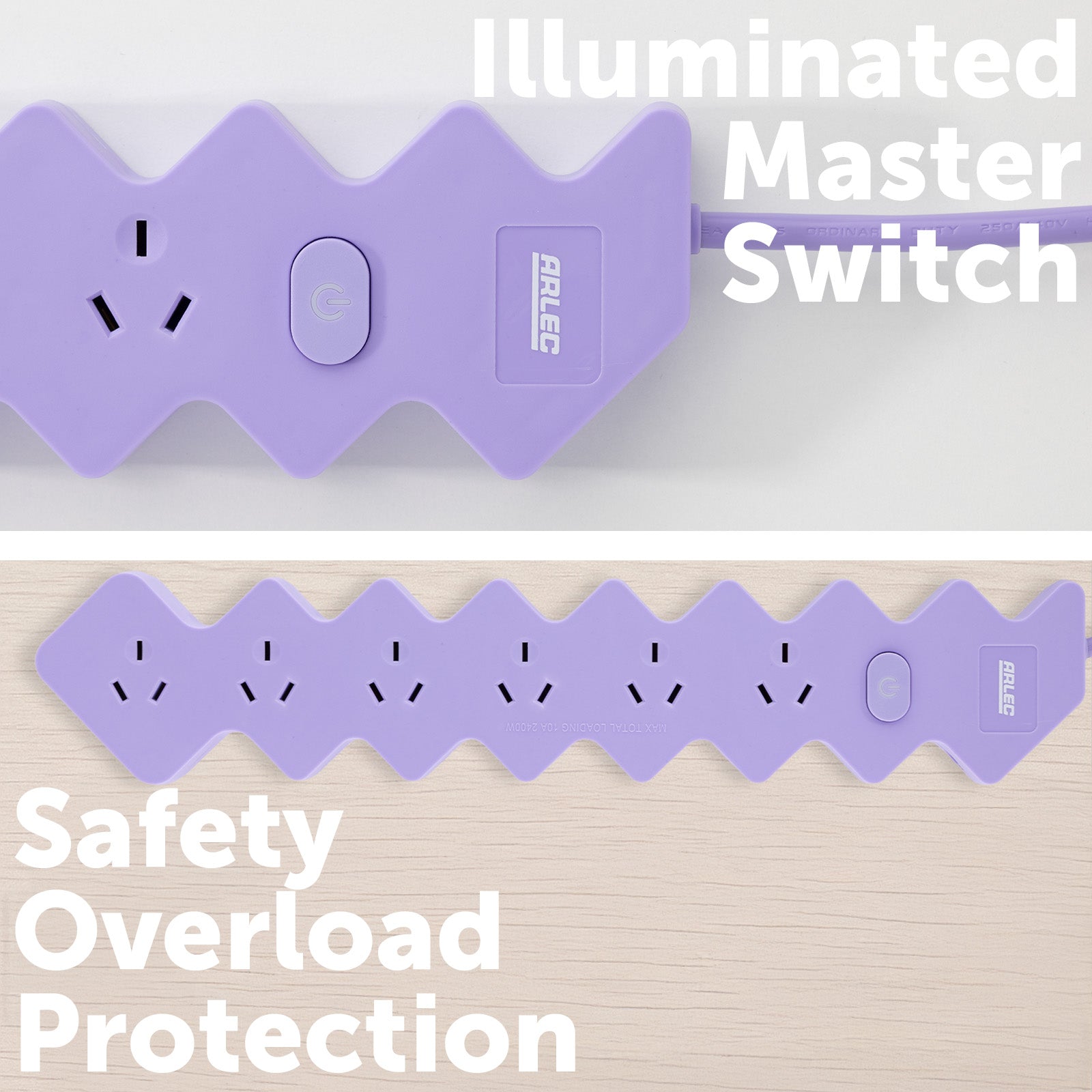 6 outlet lilac powerboard – colored extension board with six outlets