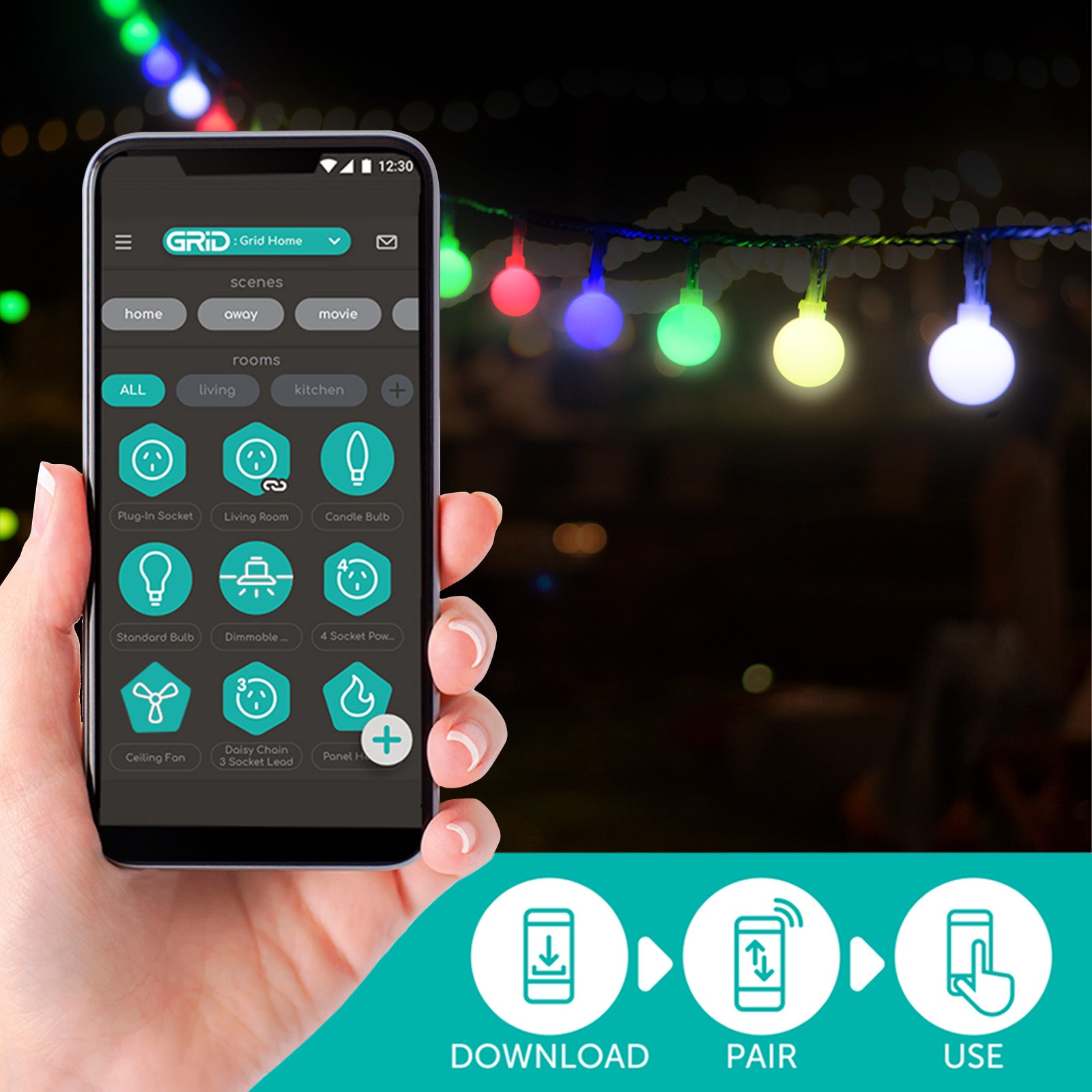 Arlec 160 LED RGB smart ball lights – Wi-Fi app-controlled decorative string lighting