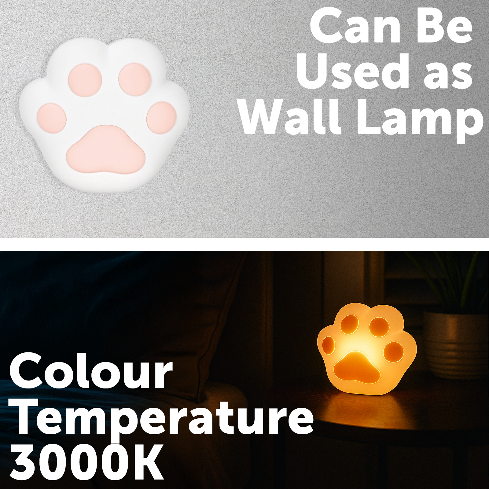 Arlec pink rechargeable cat paw night light with soft LED for nursery or bedroom