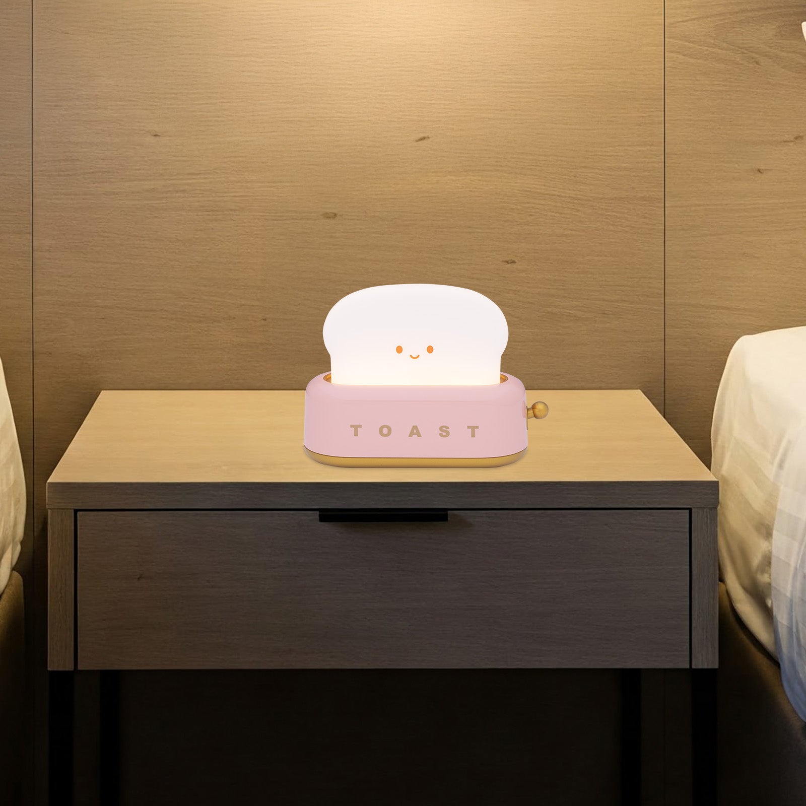 Arlec rechargeable pink toaster-shaped LED night light for fun room decor