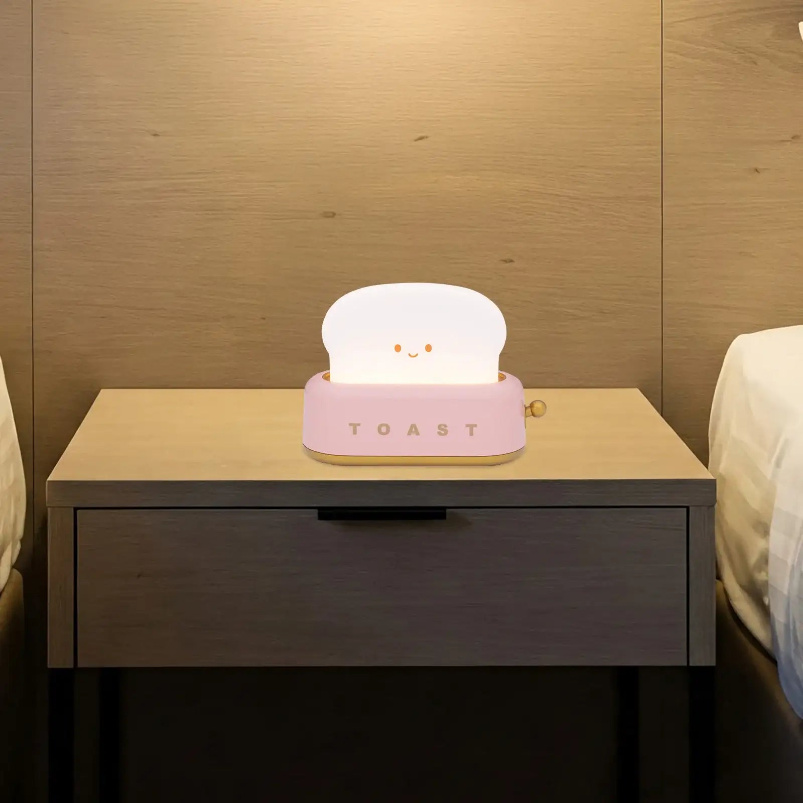 Arlec rechargeable pink toaster-shaped LED night light for fun room decor
