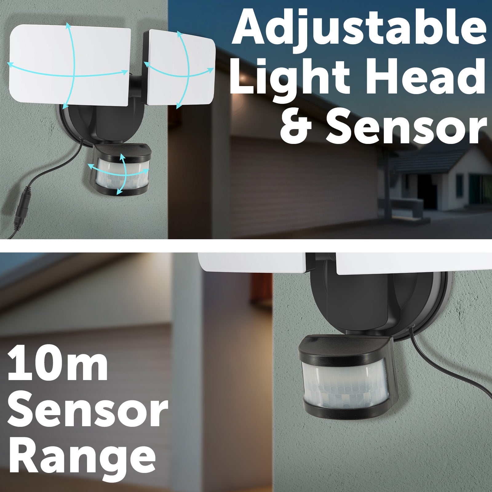 Arlec Solar Hybrid Powered Ketupa Twin Head Security Sensor Floodlight - solar powered light, motion sensor light, outdoor security light