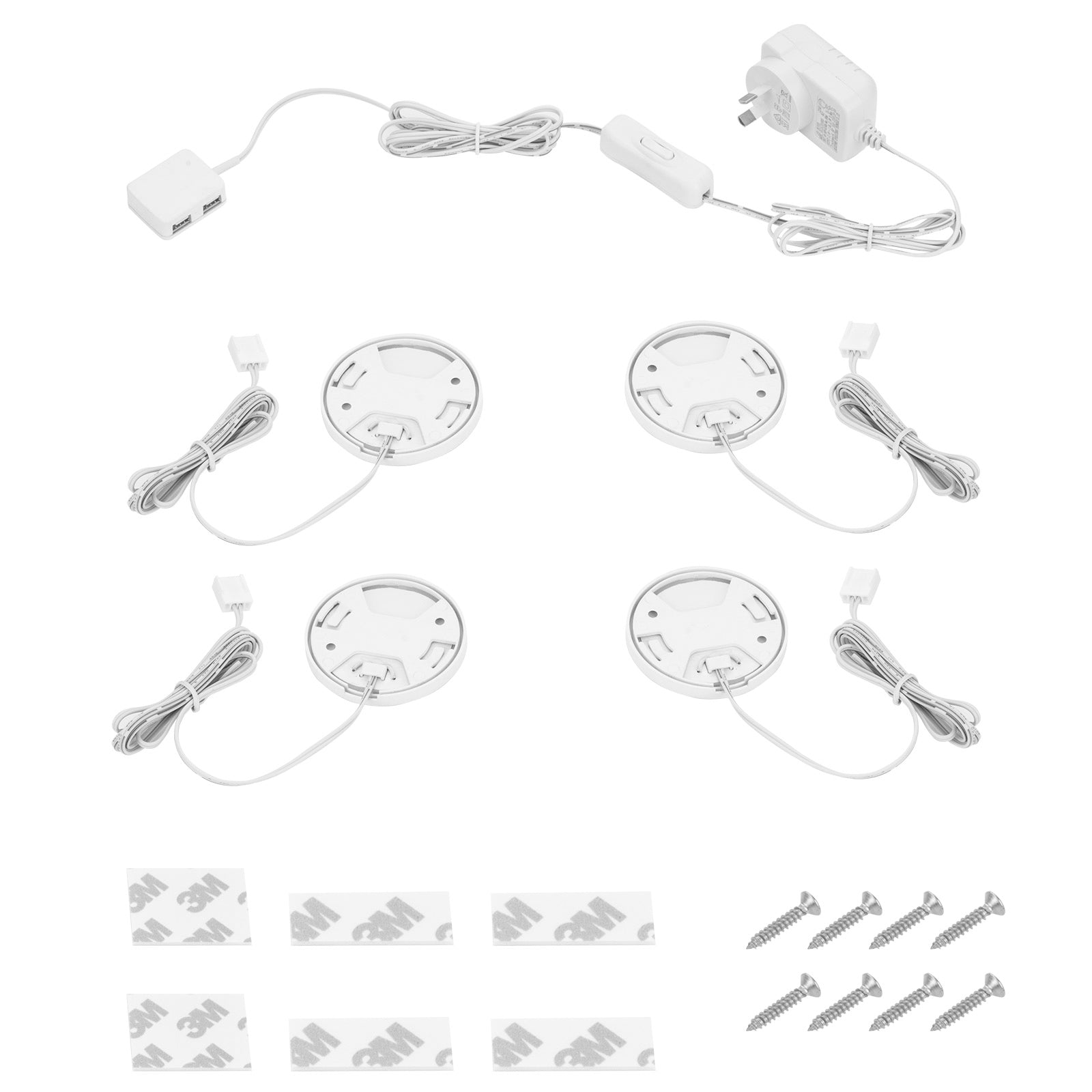 Arlec 4 pack LED puck lights, warm white under cabinet lighting, plug-in DIY light kit