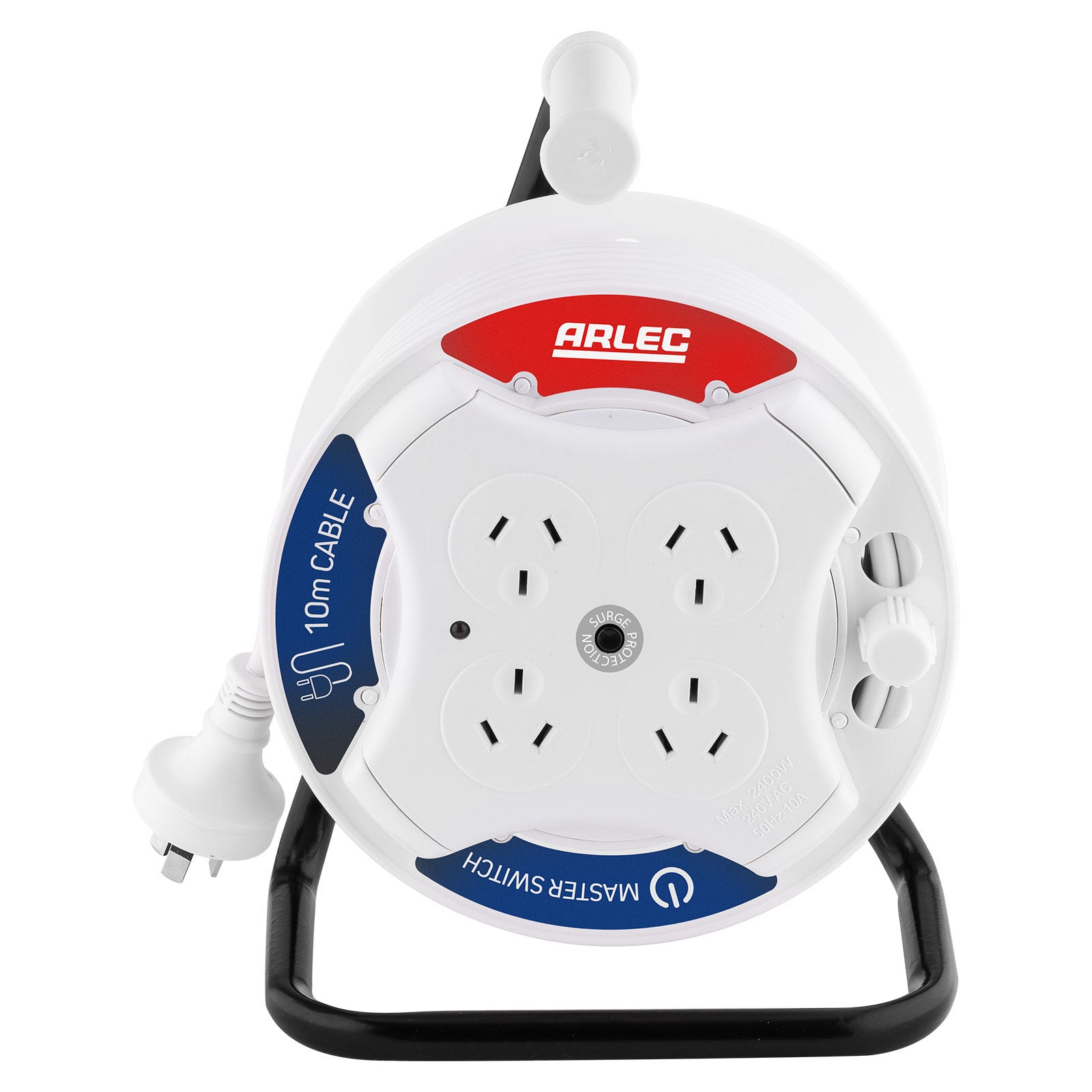 10m Cable Reel with Surge Protection - surge protected reel, cable extension reel, 10m retractable lead