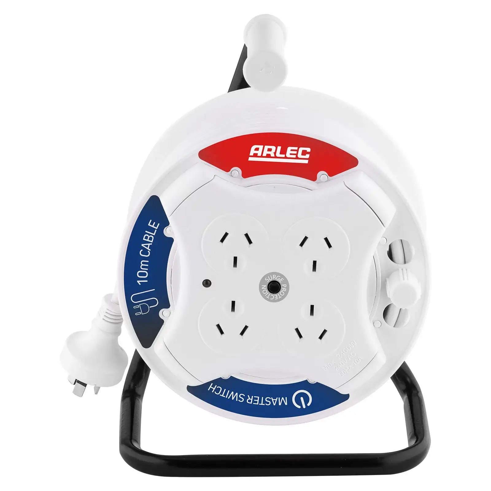 10m Cable Reel with Surge Protection - surge protected reel, cable extension reel, 10m retractable lead