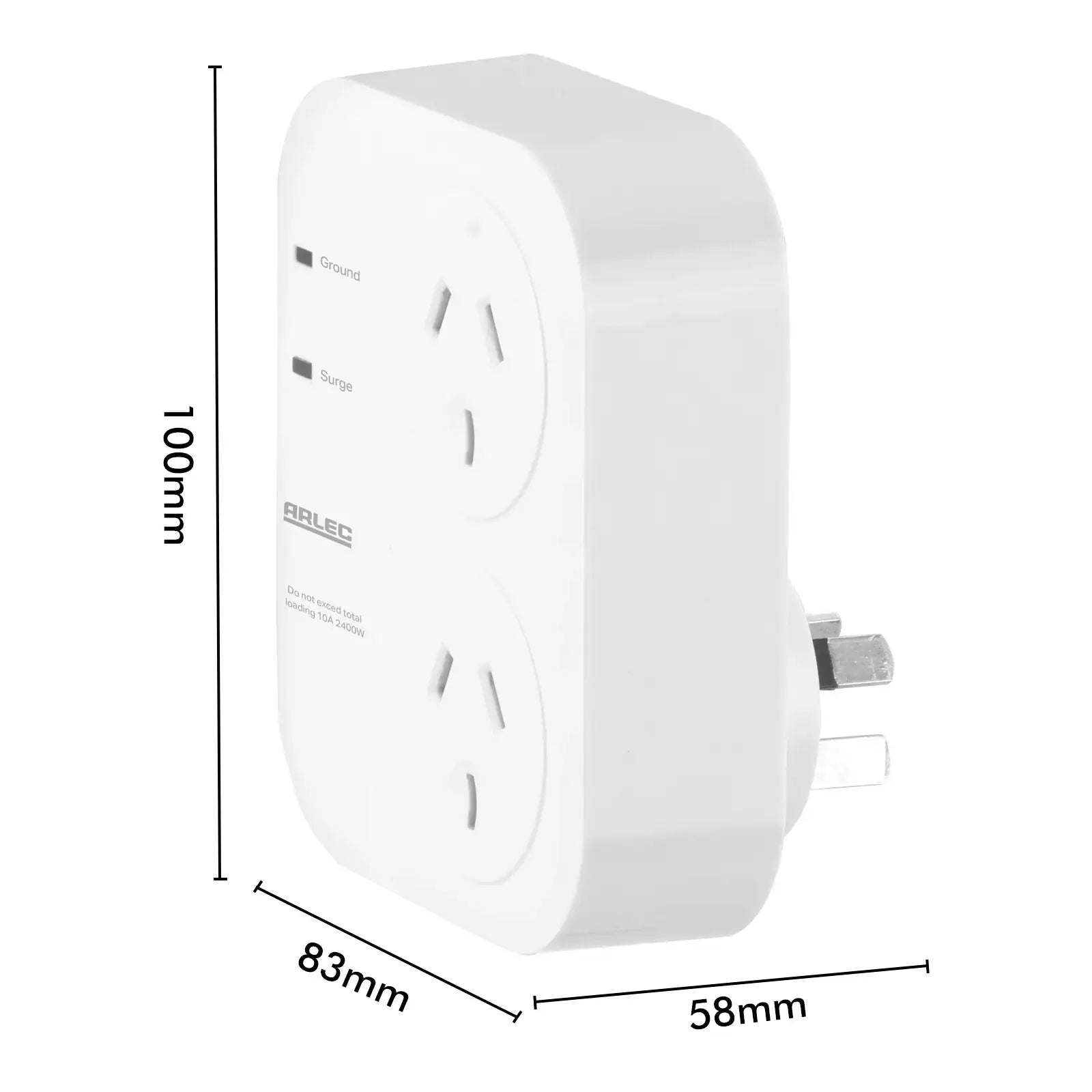 Double adaptor with surge protection for home electronics – Arlec vertical plug