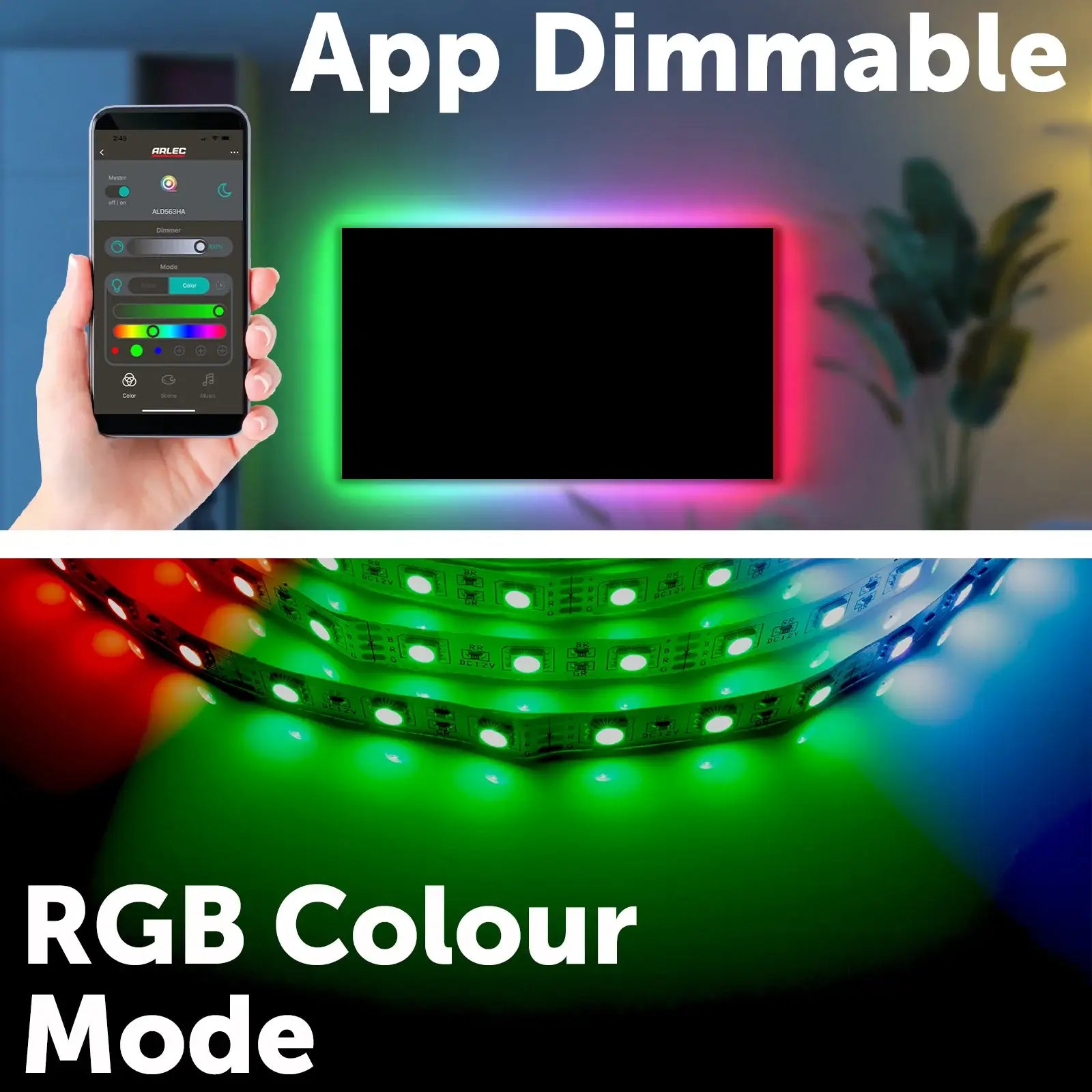 5m smart RGBW LED strip light with Wi-Fi control, adjustable brightness, and customizable lighting scenes