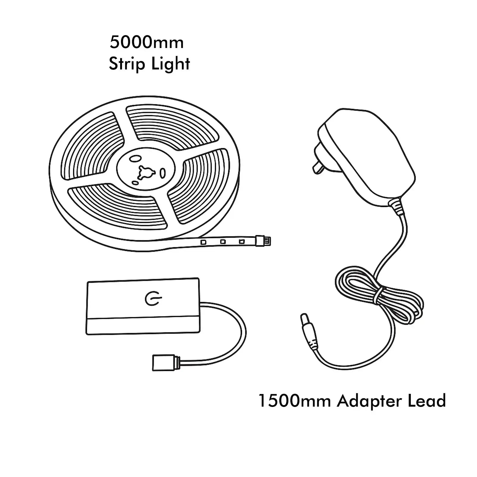 5m smart RGBW LED strip light with Wi-Fi control, adjustable brightness, and customizable lighting scenes