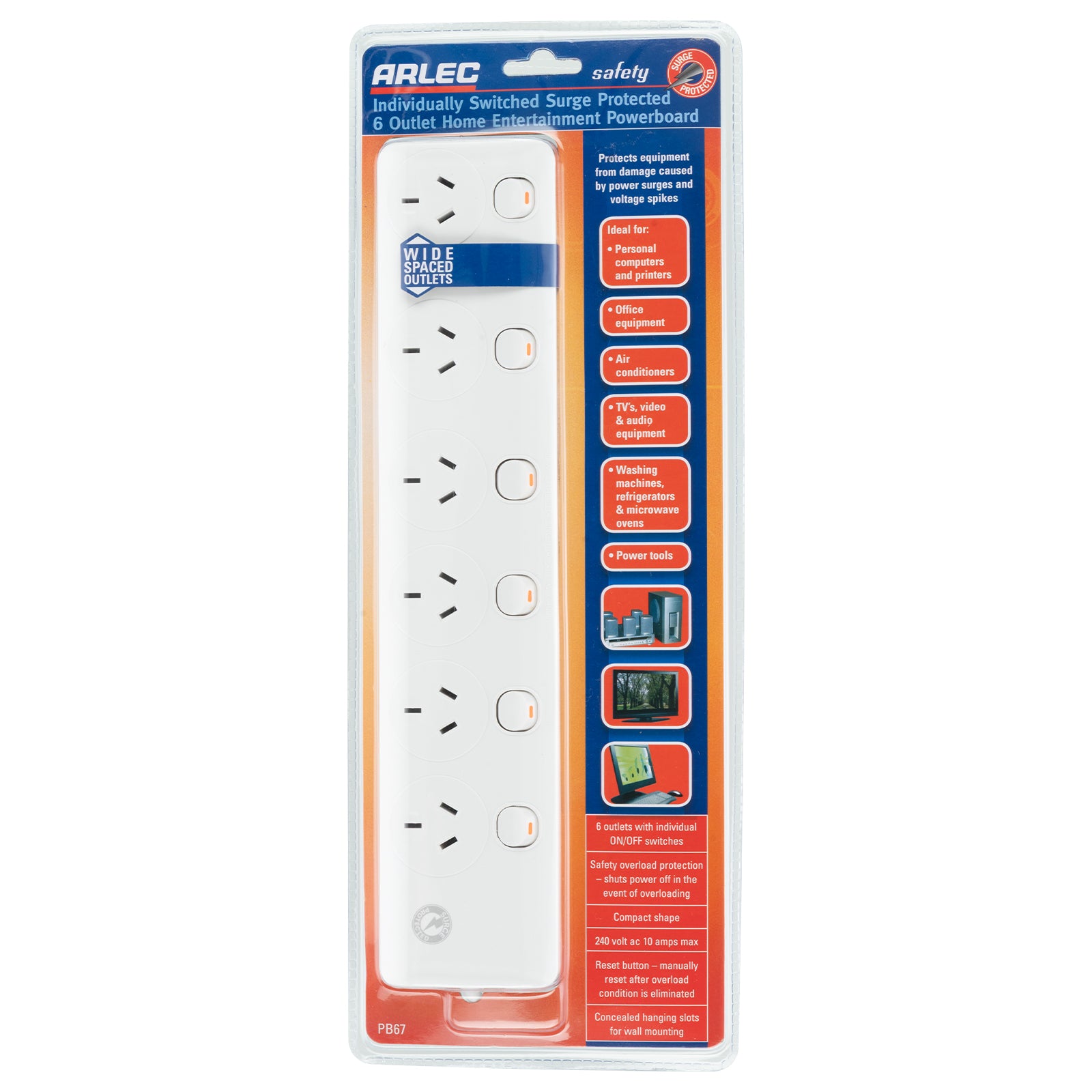 6 outlet 6 switch surge powerboard – multiple control surge board with 6 outlets