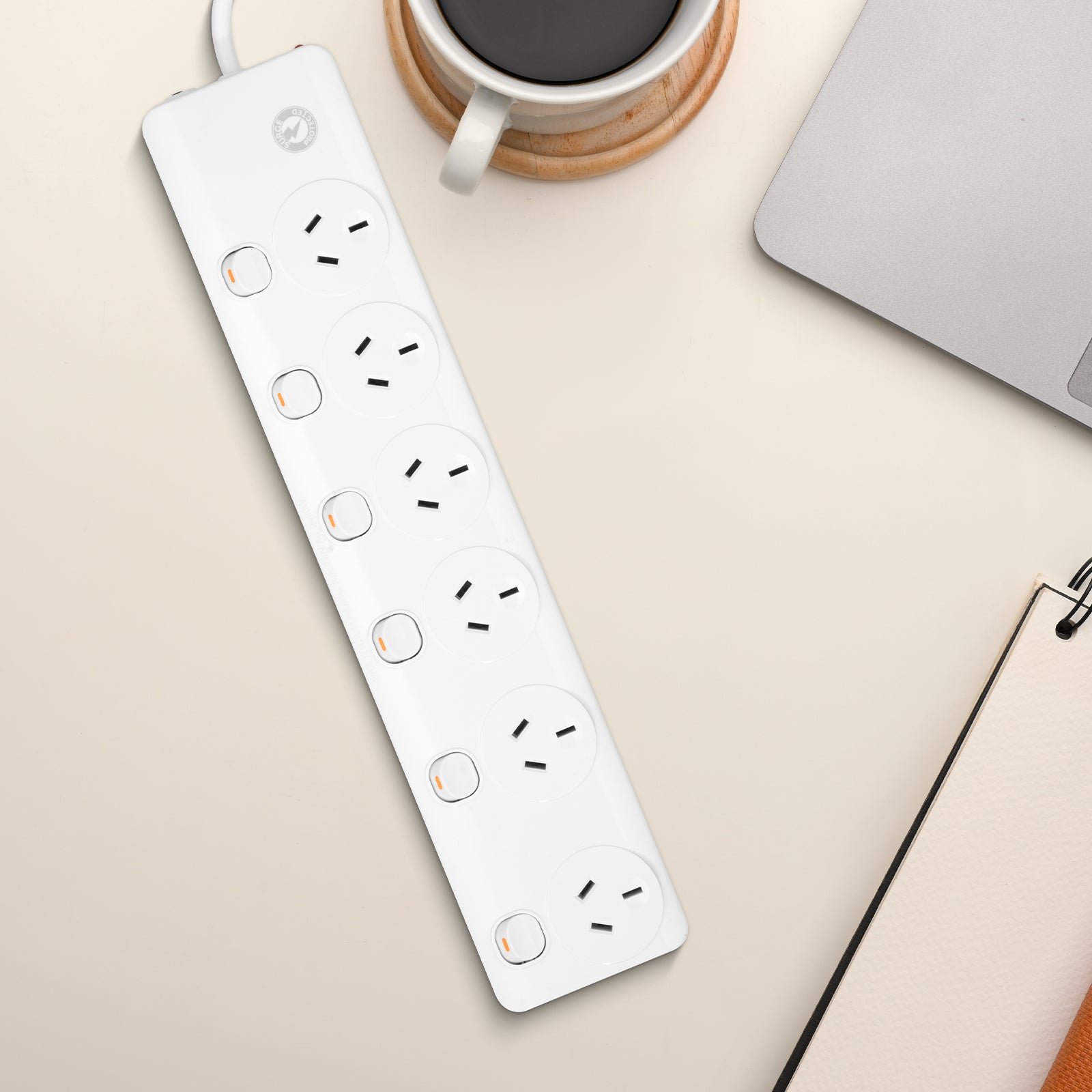 6 outlet 6 switch surge powerboard – multiple control surge board with 6 outlets