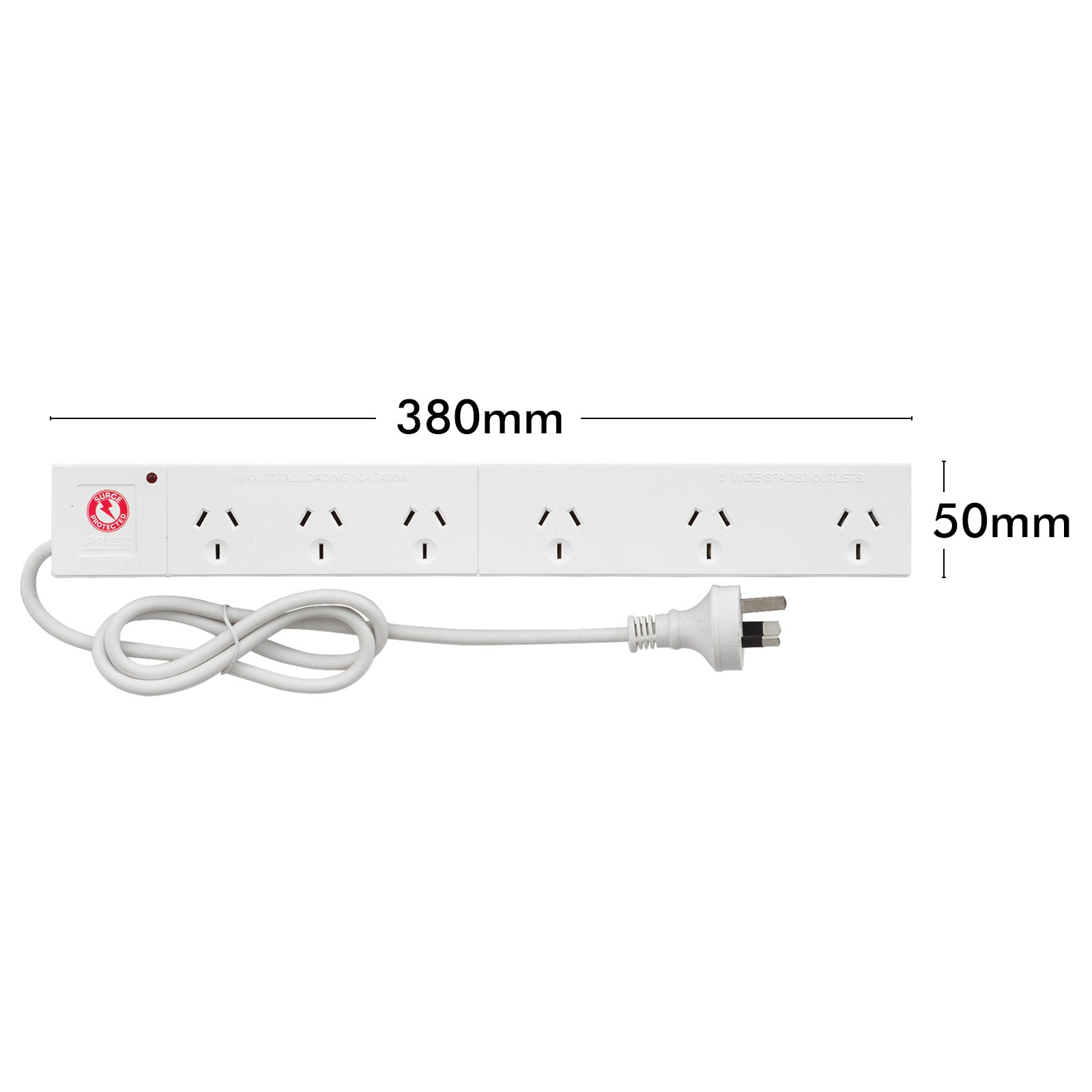 6 outlet surge protected power board wide spaced (right angle plug) – wide spaced right angle extension board