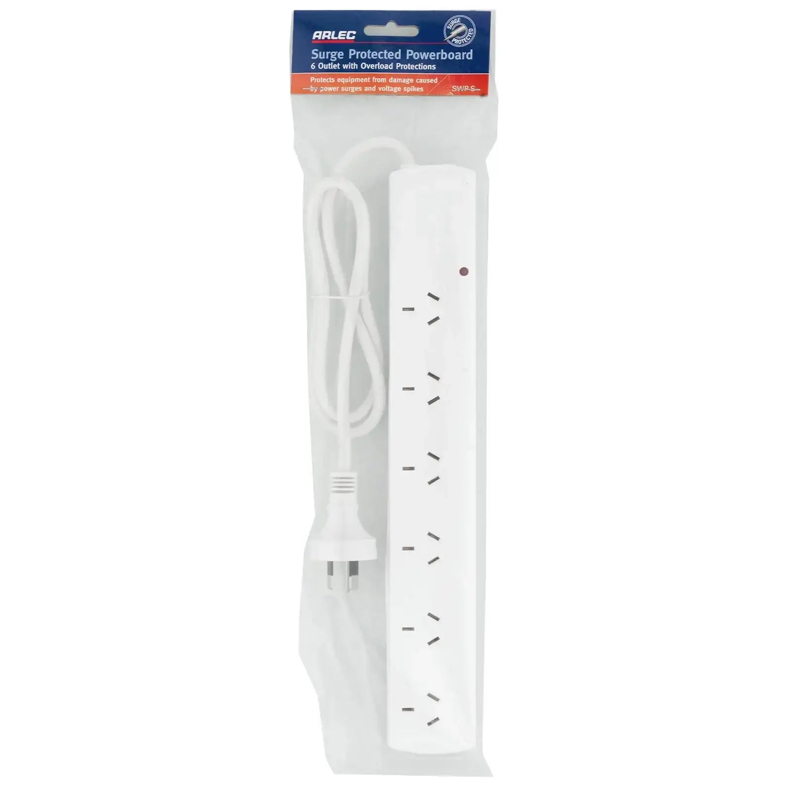 6 outlet surge protected power board (right angle plug) – right-angle power extension board with surge safety