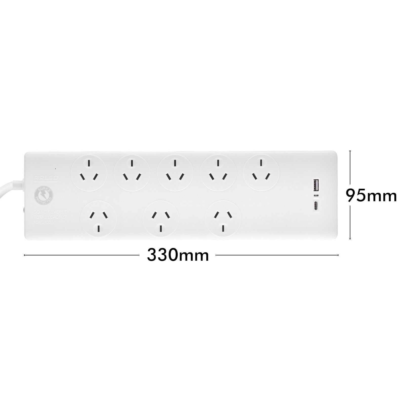 8 outlet entertainment power board with dual USBs A & C – USB charging powerboard for media devices