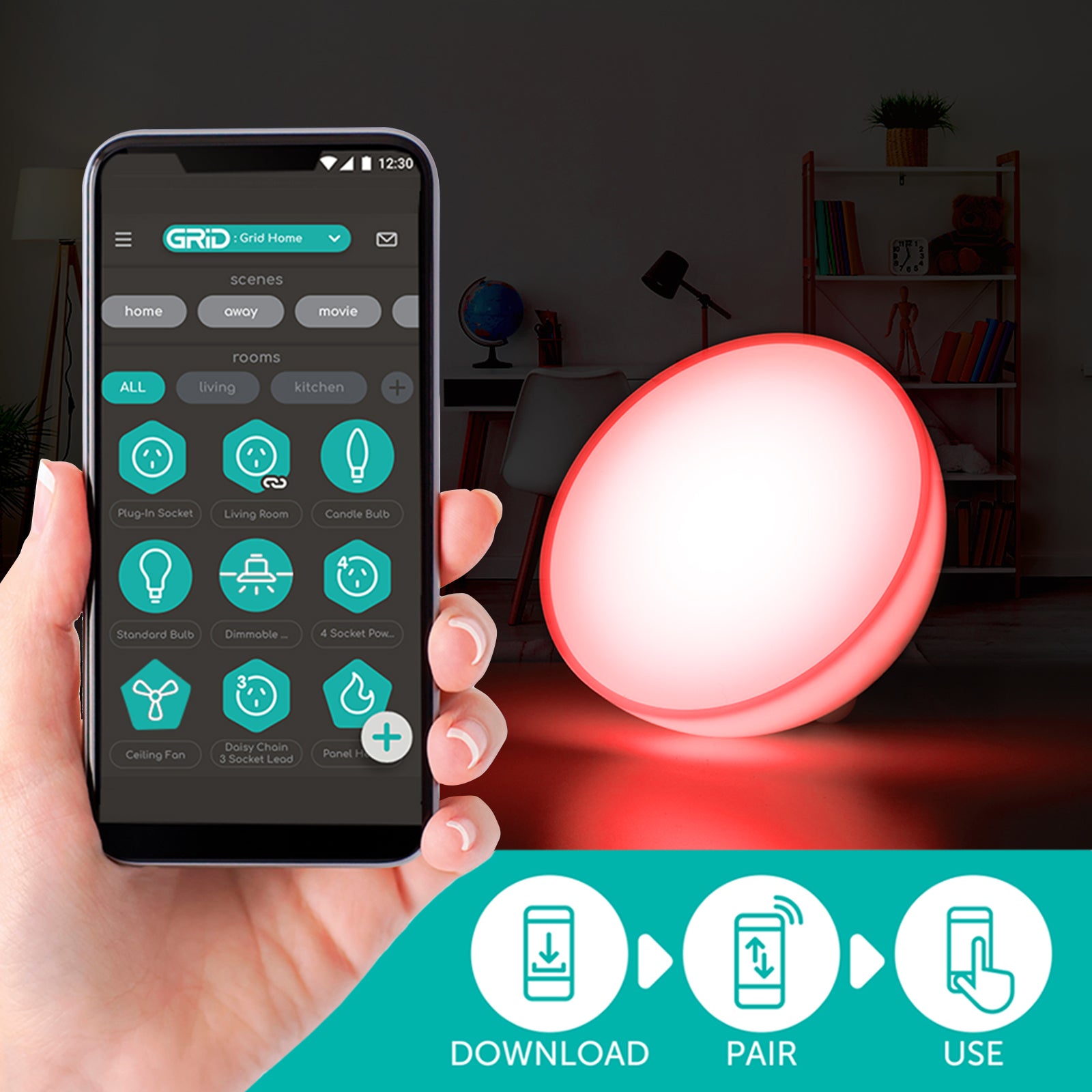 Arlec RGB smart hemisphere lamp with CCT, portable mood lighting, Grid Connect compatible