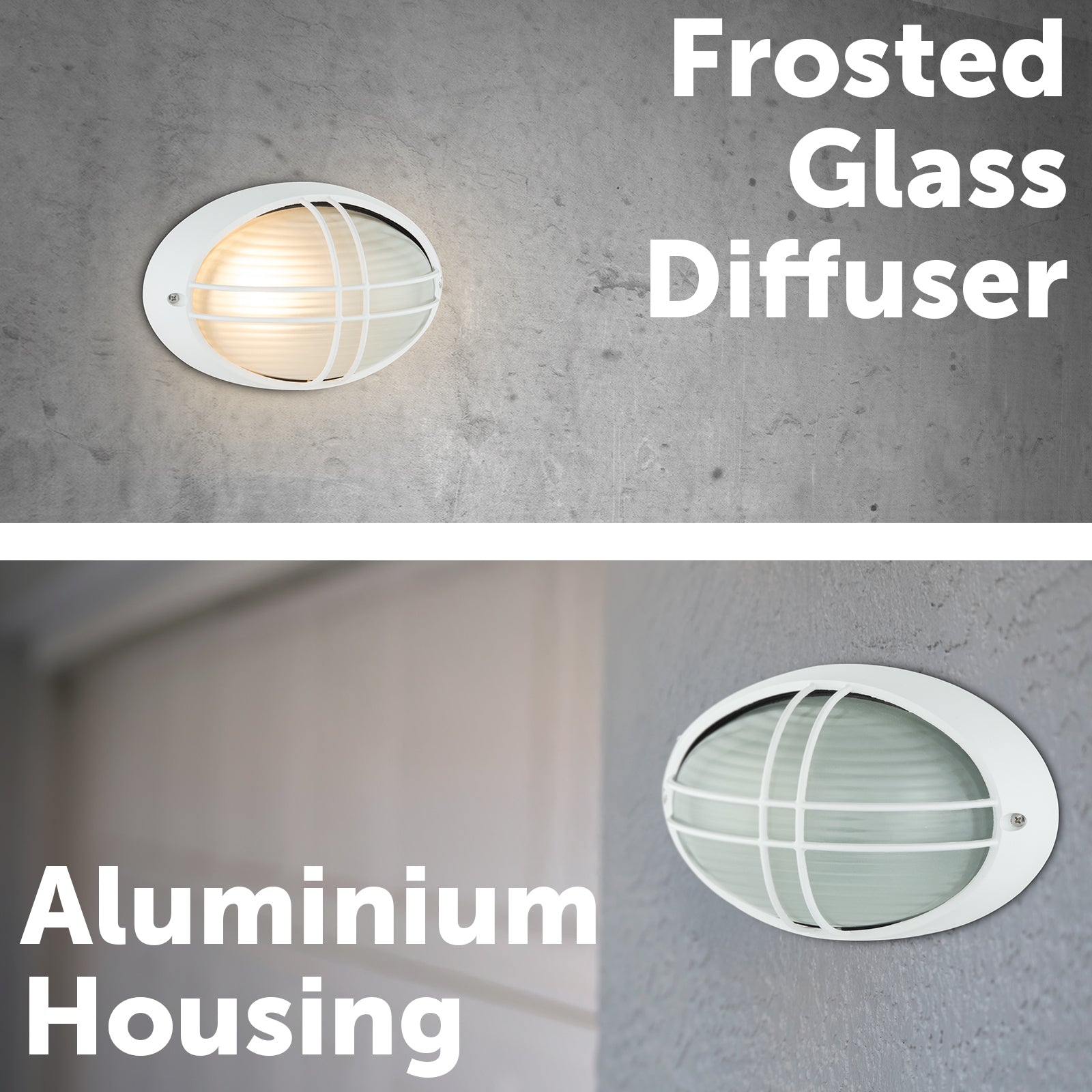 Arlec White Large Kent Oval Bunker Light - bunker wall light