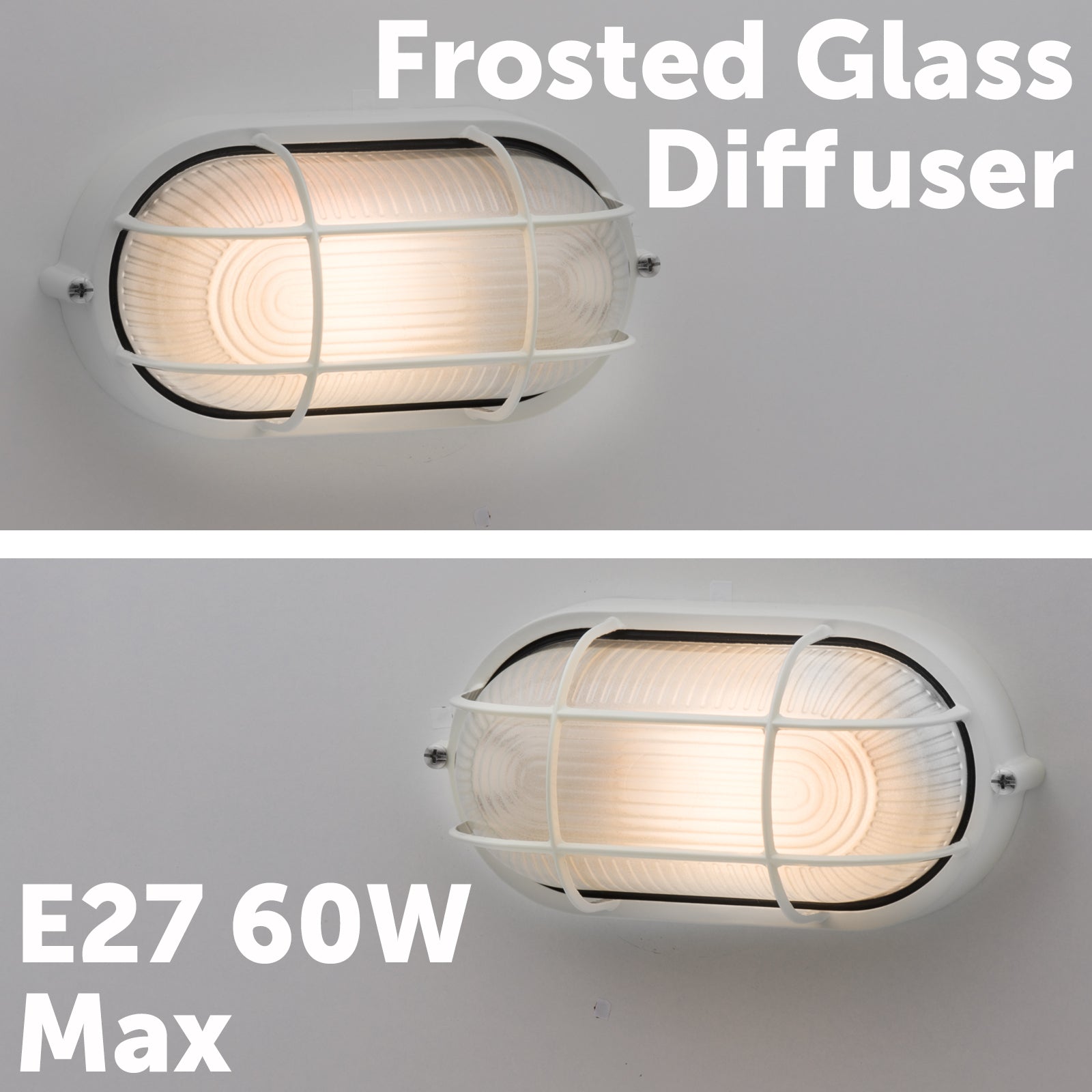 Arlec White Oval Caged Bunker Light - bunker wall light