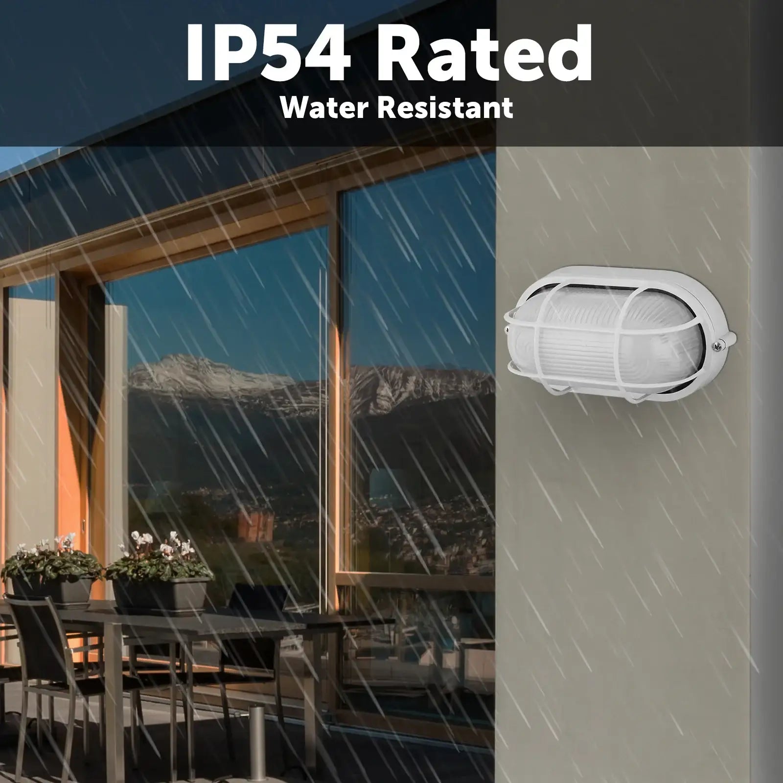 Arlec White Oval Caged Bunker Light - bunker wall light