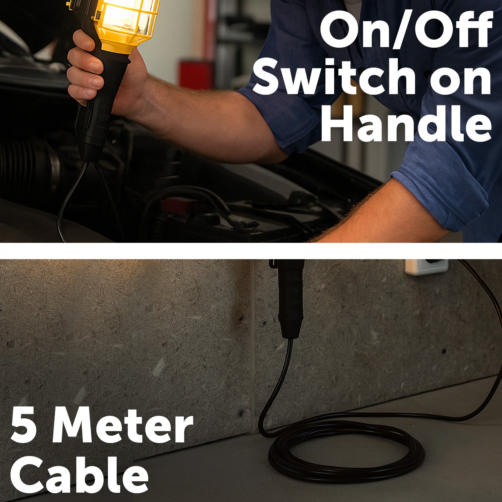 Heavy duty 12V worklight with cage guard, compatible with Edison globe (not included)