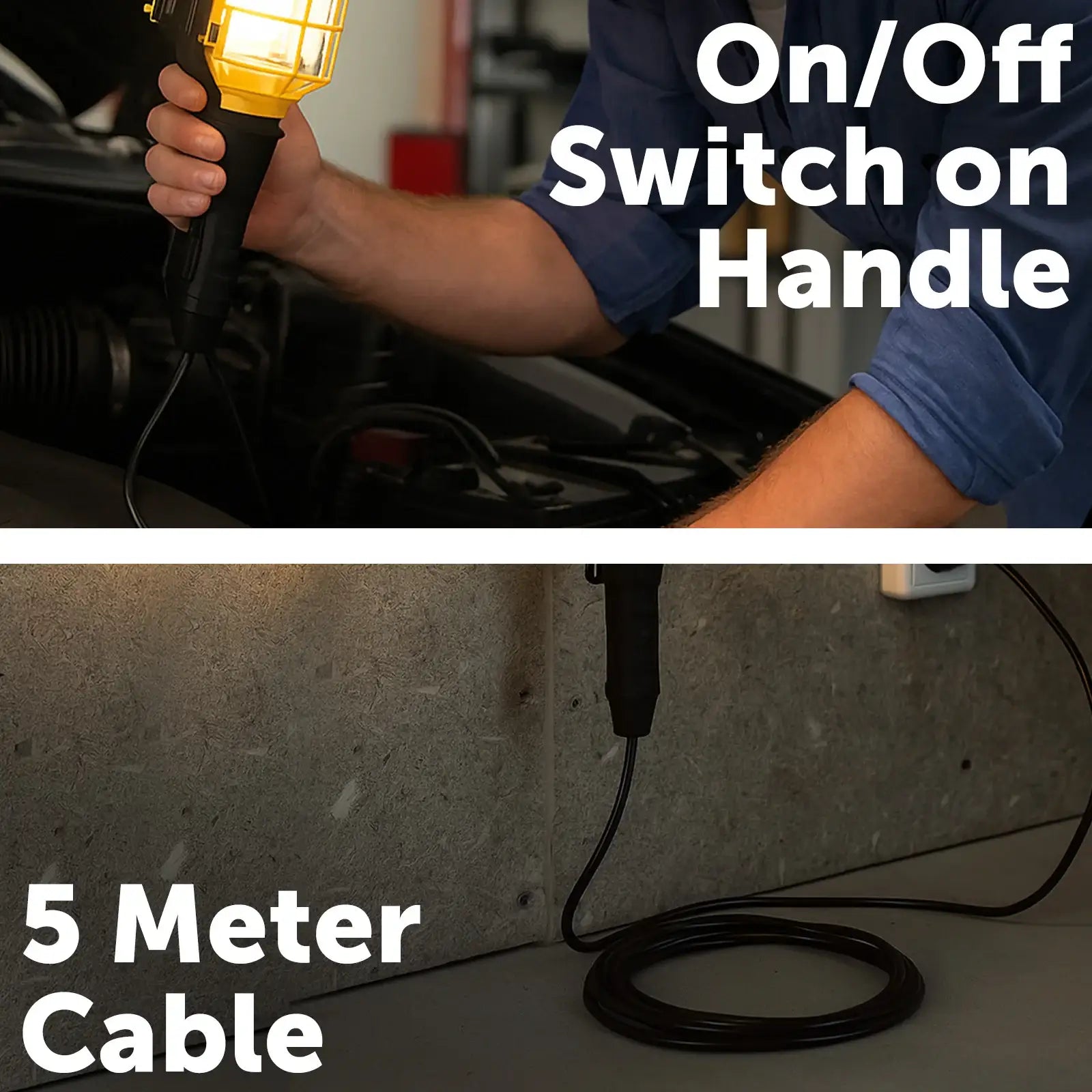 Heavy duty 12V worklight with cage guard, compatible with Edison globe (not included)