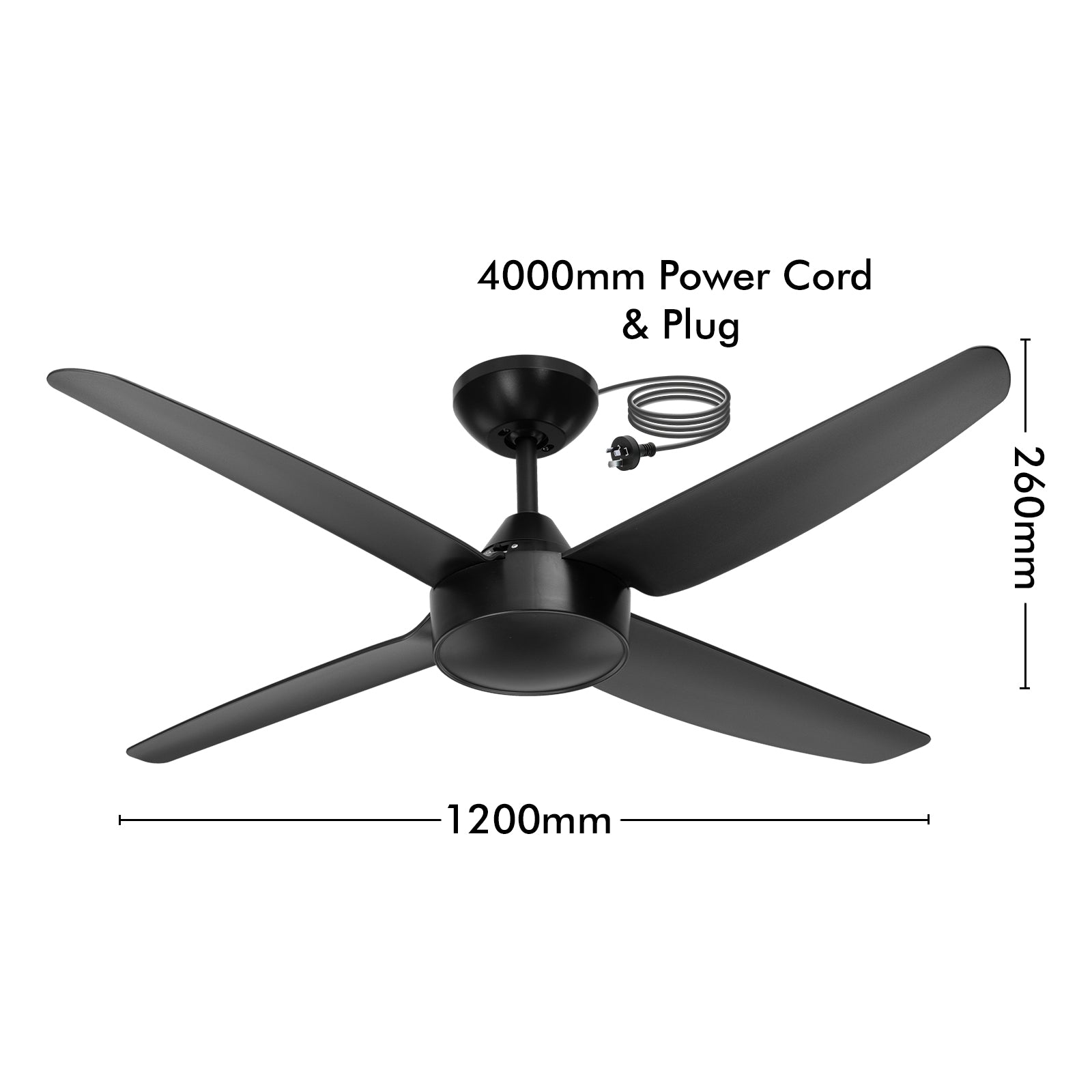 Arlec Black DIY 120mm 4-Blade Ceiling Fan with 4m Power Cord
