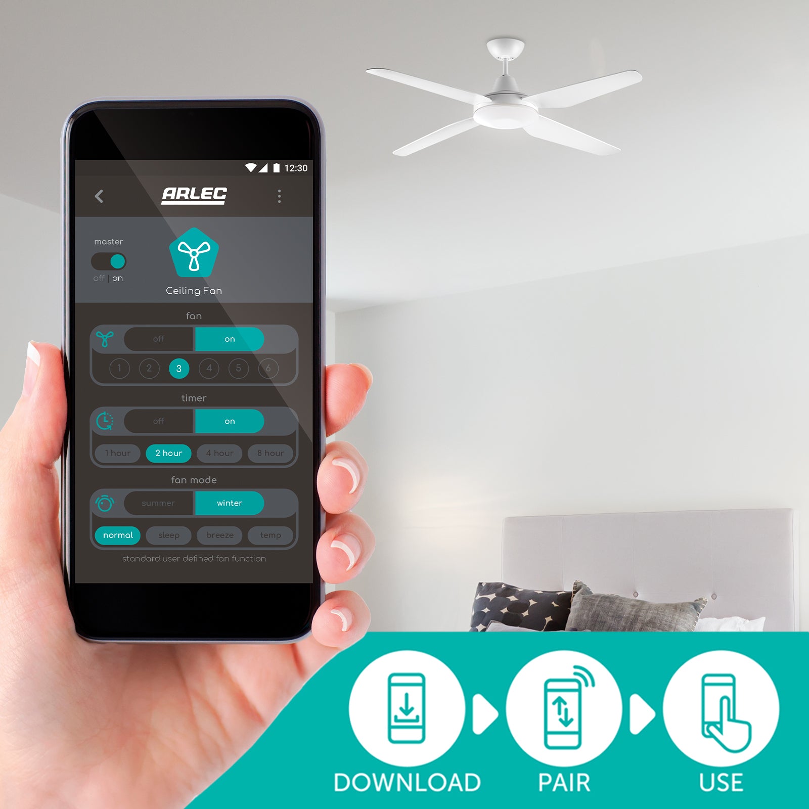 Arlec Madrid White 4-Blade 130cm Grid Connect Smart DC Ceiling Fan With Remote