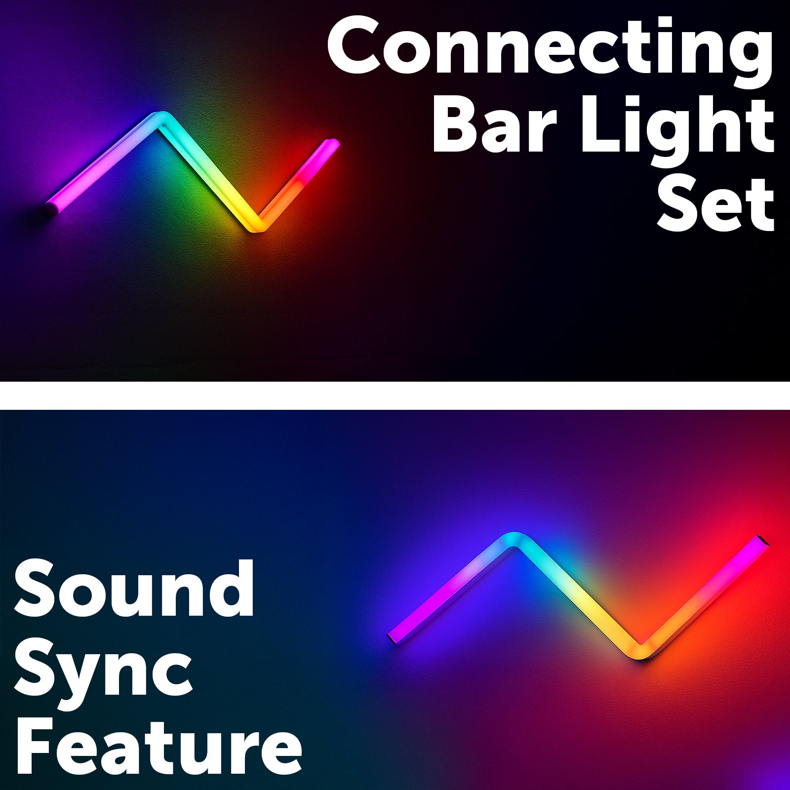Smart connectable RGB bar lights with sound sync, CCT & RGB control, voice assistant and app compatible